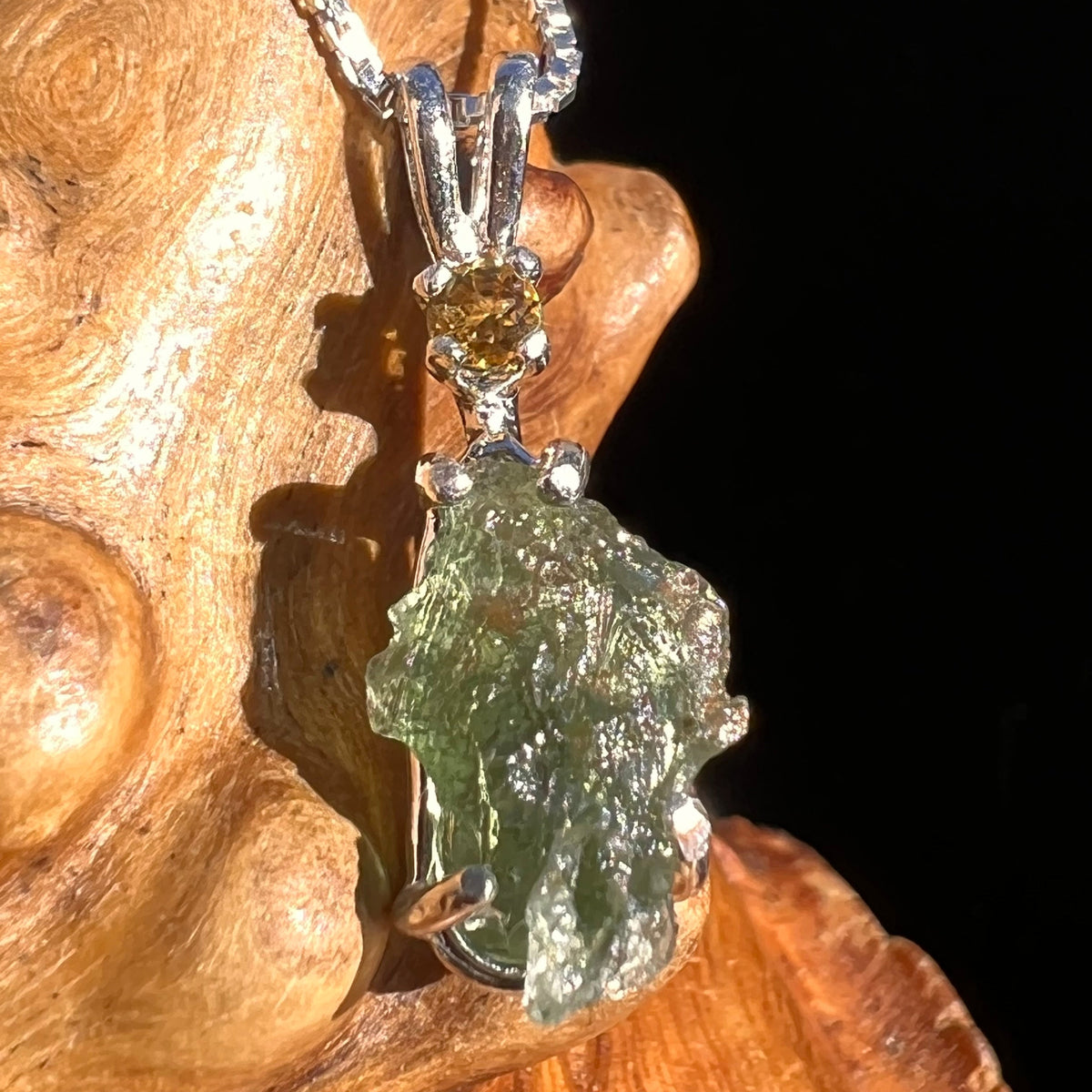 Moldavite & Citrine Necklace Sterling Silver #5010-Moldavite Life