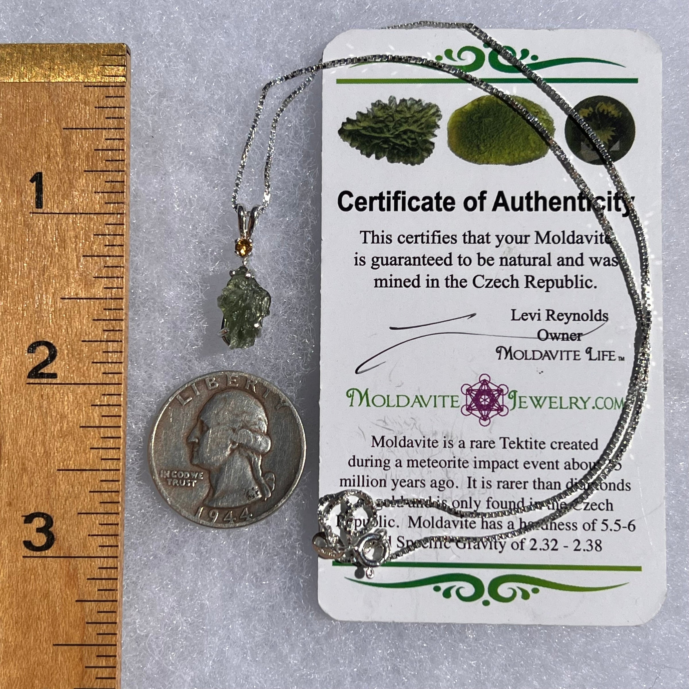 Moldavite & Citrine Necklace Sterling Silver #5010-Moldavite Life