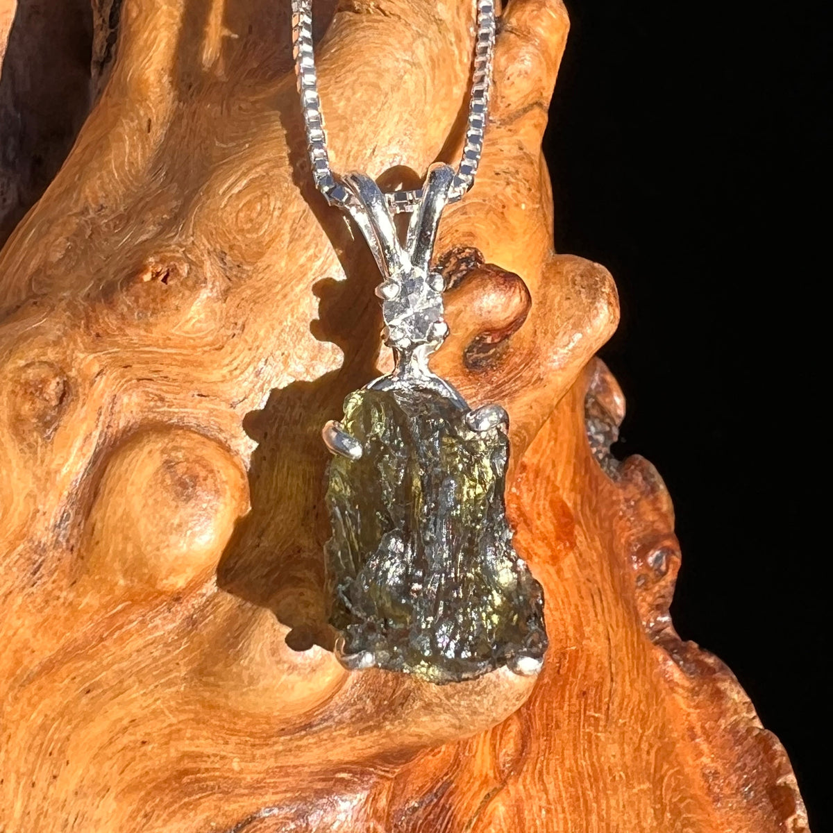 Moldavite & Danburite Necklace Sterling Silver #5065-Moldavite Life