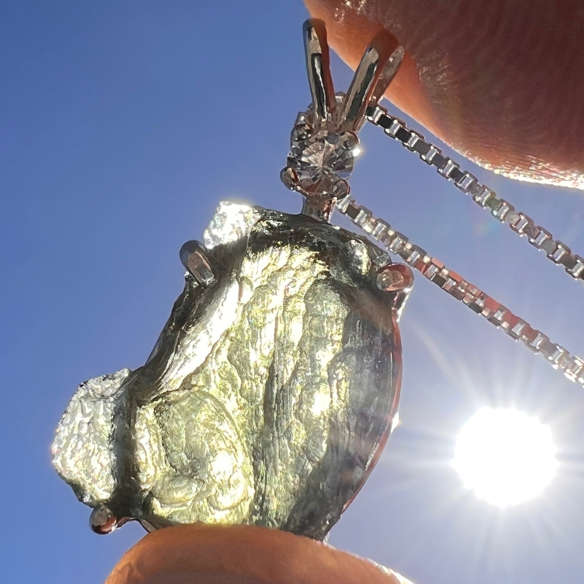 Moldavite & Danburite Necklace Sterling Silver #5066-Moldavite Life