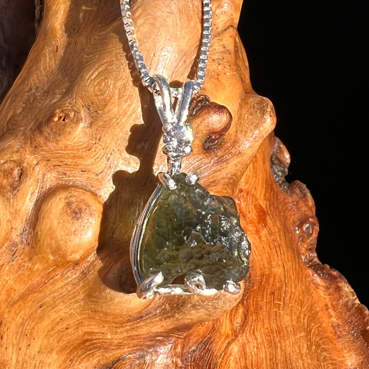 Moldavite & Danburite Necklace Sterling Silver #5071-Moldavite Life