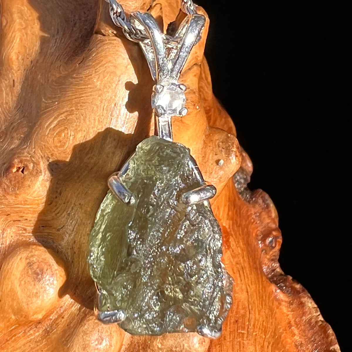 Moldavite & Faceted Phenacite Necklace Sterling #5083-Moldavite Life