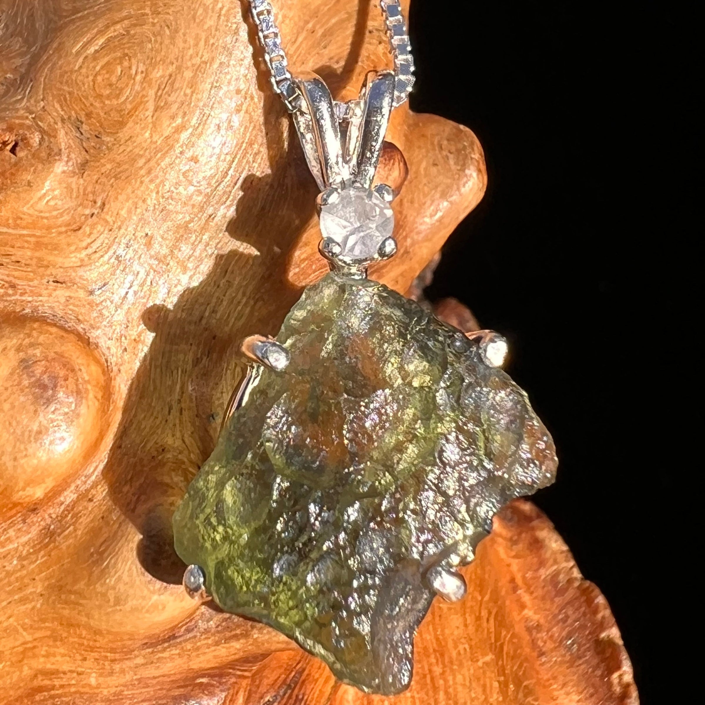 Moldavite & Faceted Phenacite Necklace Sterling #5086-Moldavite Life