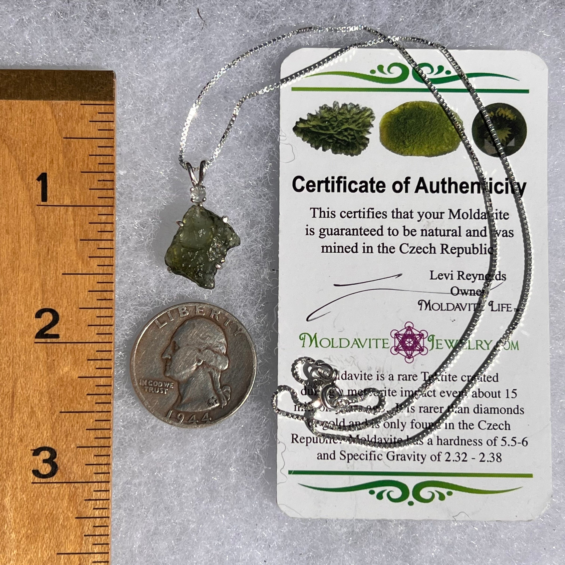 Moldavite & Faceted Phenacite Necklace Sterling #5086-Moldavite Life