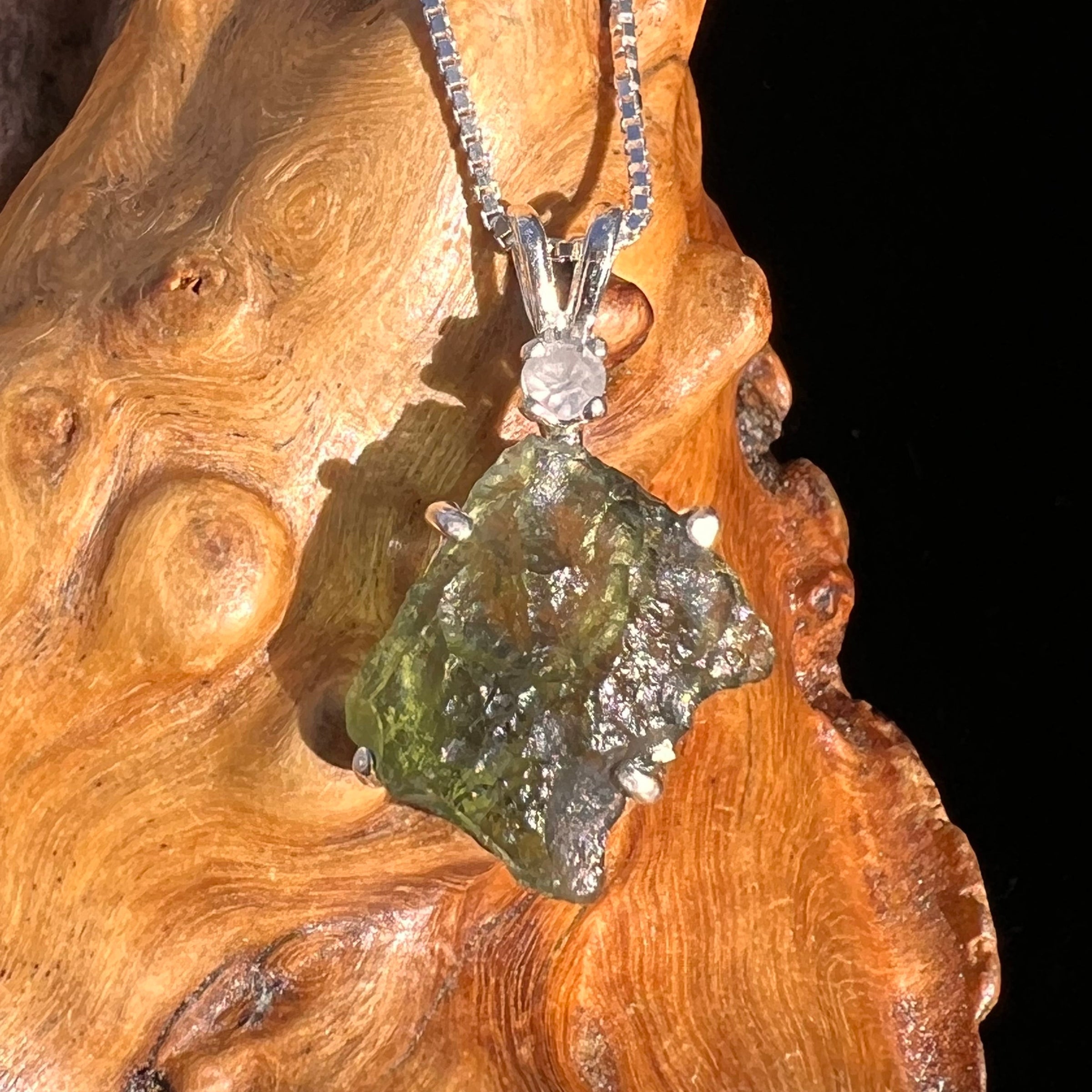 Moldavite & Faceted Phenacite Necklace Sterling #5086-Moldavite Life