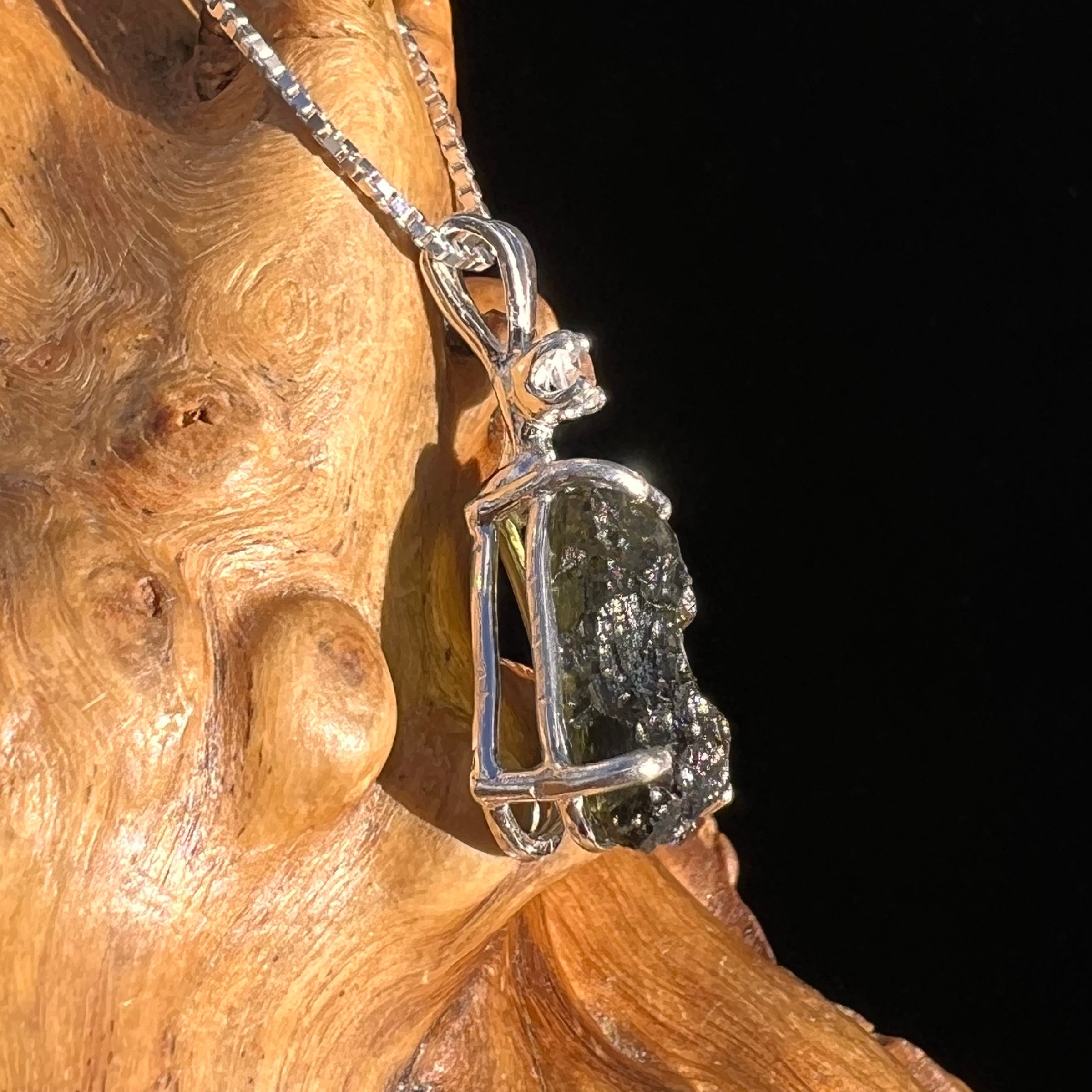 Moldavite & Faceted Phenacite Necklace Sterling #5088-Moldavite Life