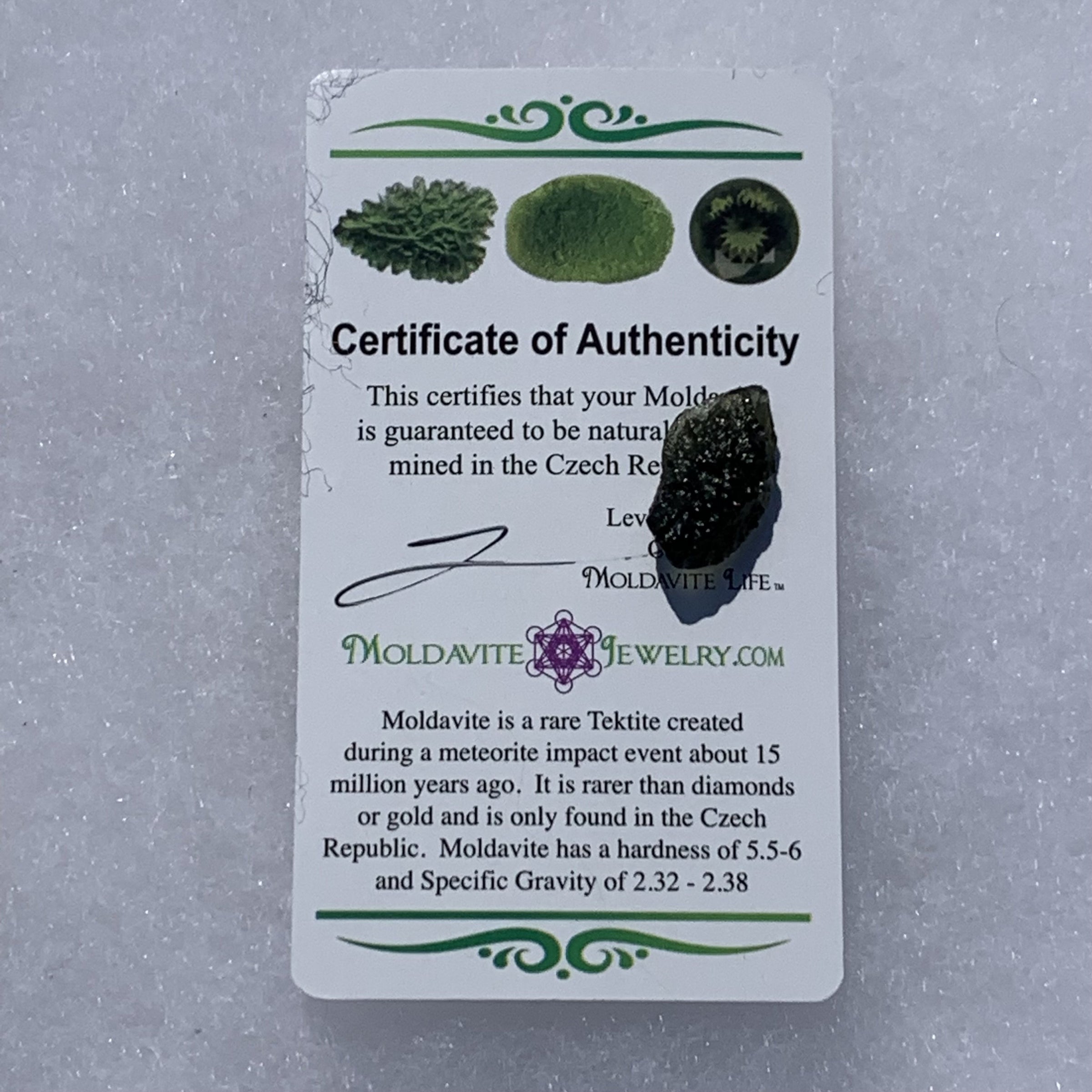 Moldavite Genuine Certified 1.3 grams