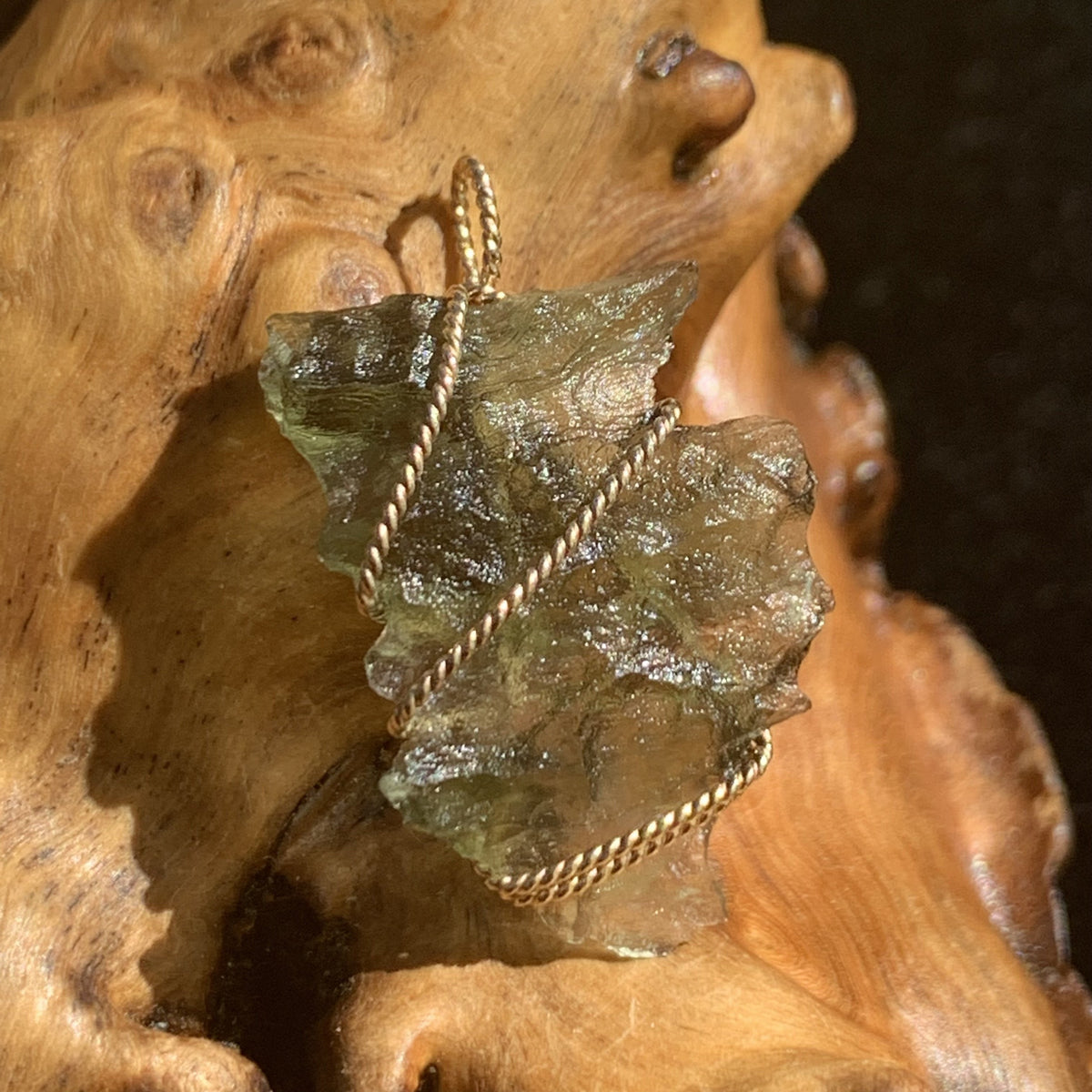 Moldavite Gold-Filled Wire Wrapped Pendant-Moldavite Life