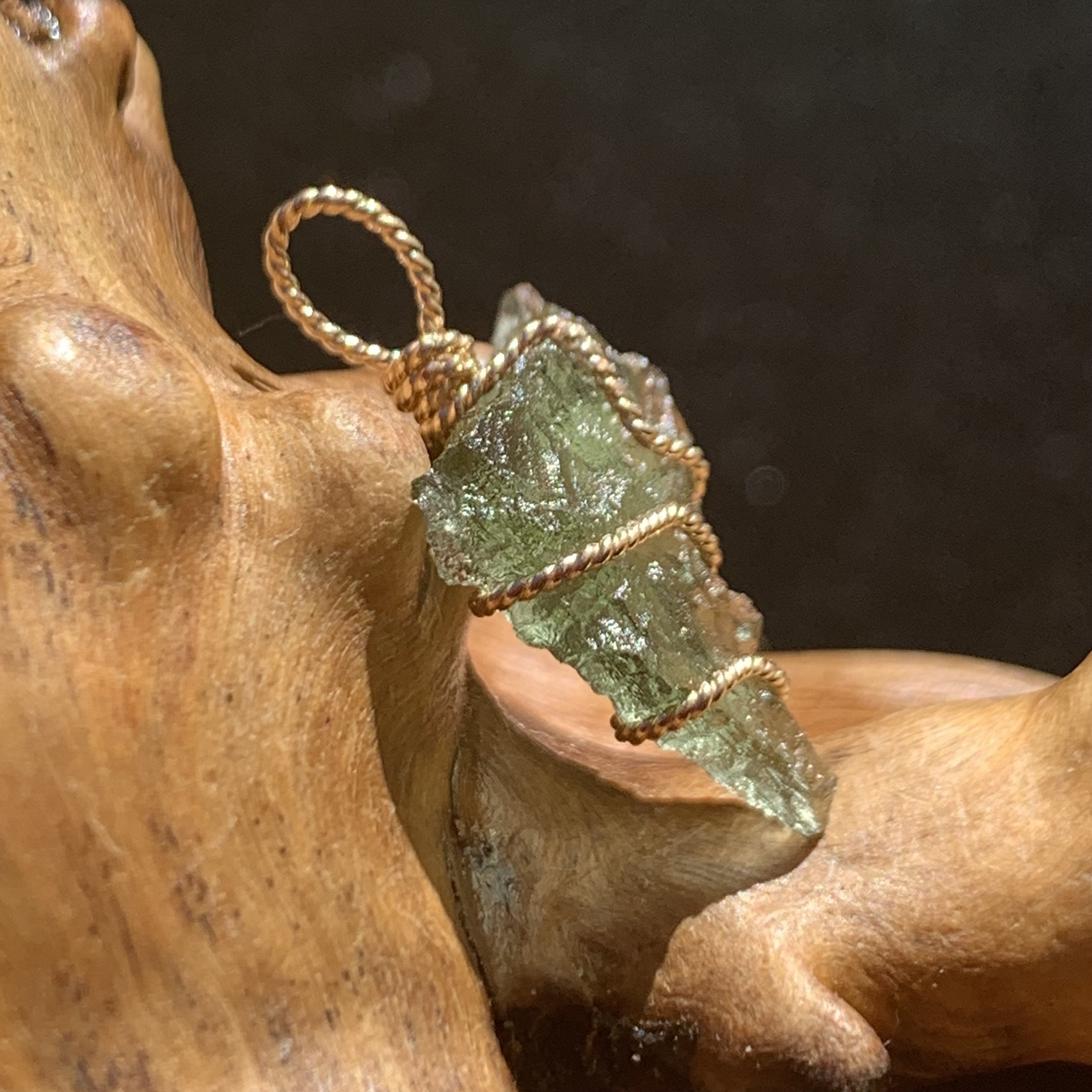 Moldavite Gold Wire Wrapped Pendant MoldaviteJewelry