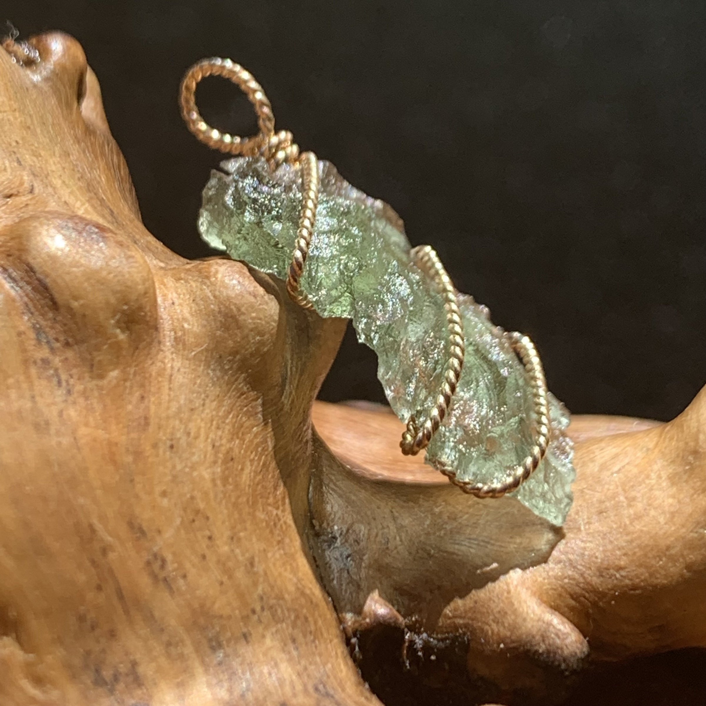 Moldavite Gold-Filled Wire Wrapped Pendant-Moldavite Life