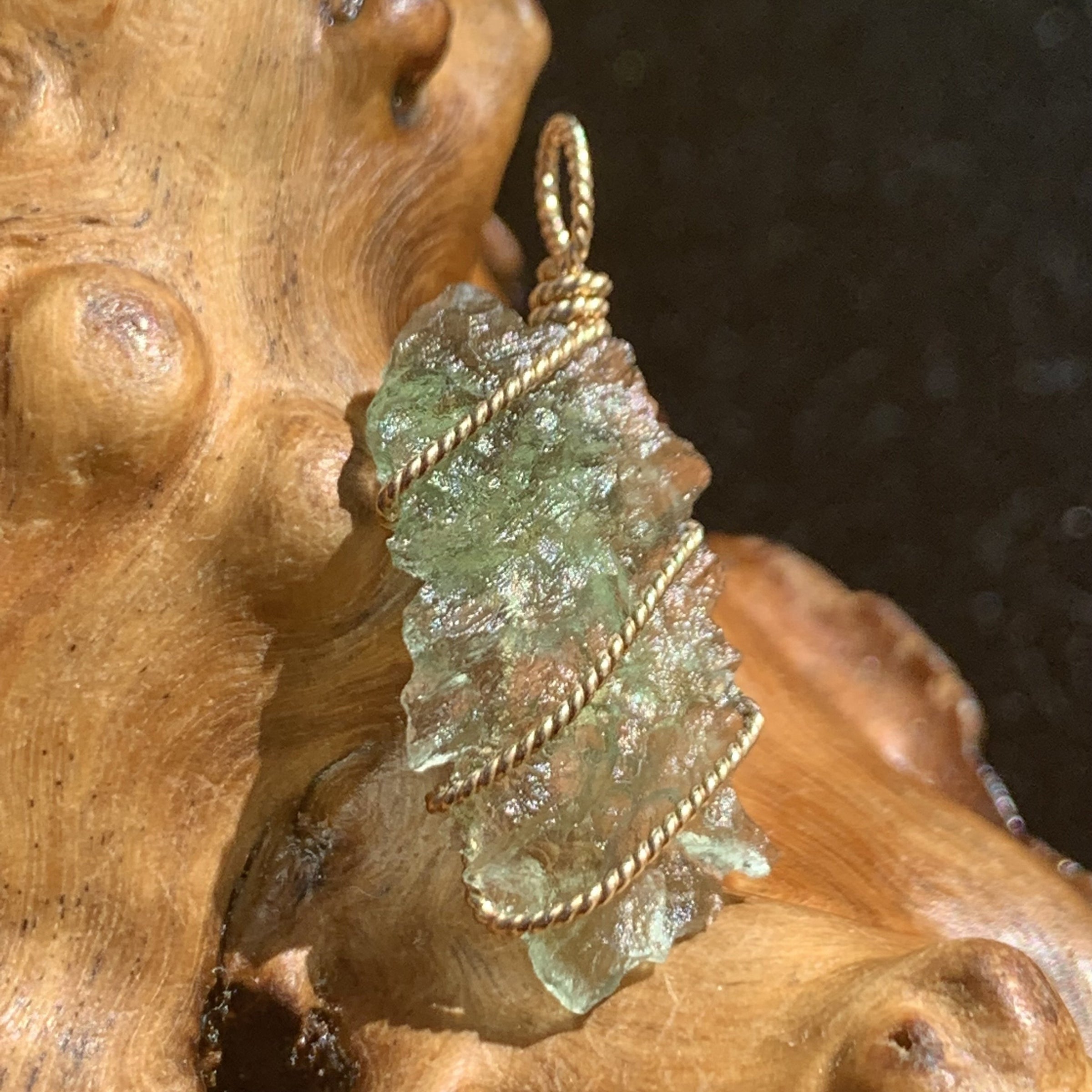 Moldavite Gold-Filled Wire Wrapped Pendant-Moldavite Life