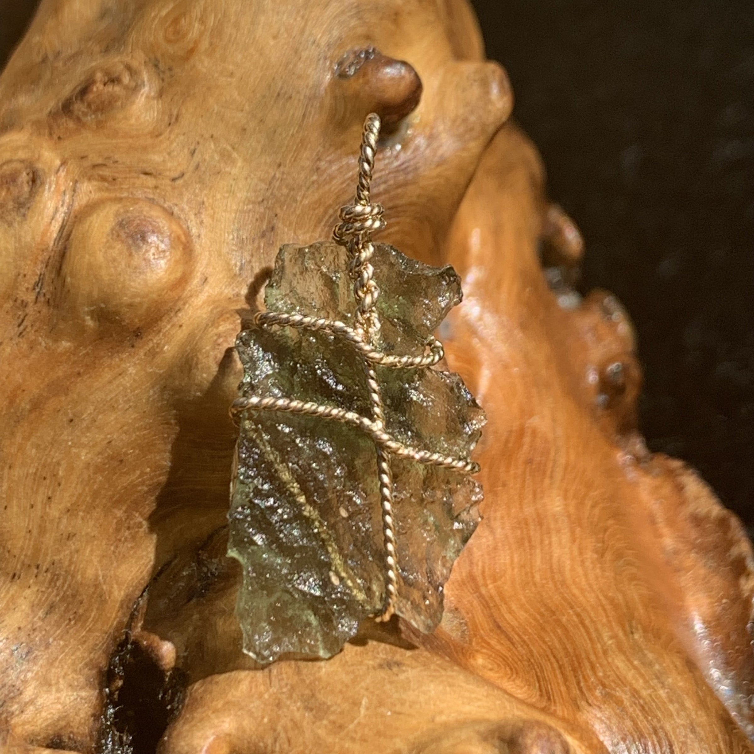 Moldavite Gold-Filled Wire Wrapped Pendant-Moldavite Life