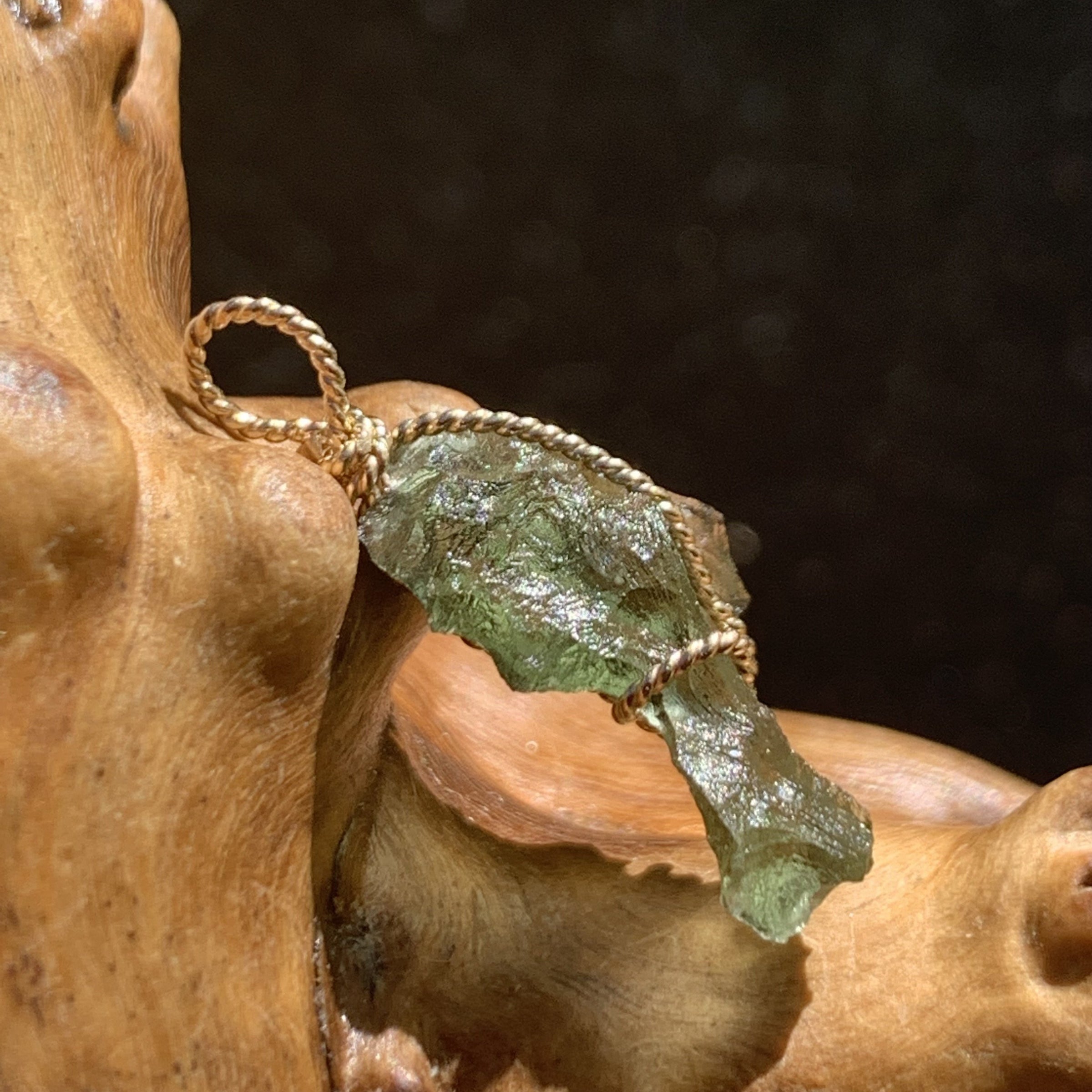 Moldavite Gold-Filled Wire Wrapped Pendant-Moldavite Life