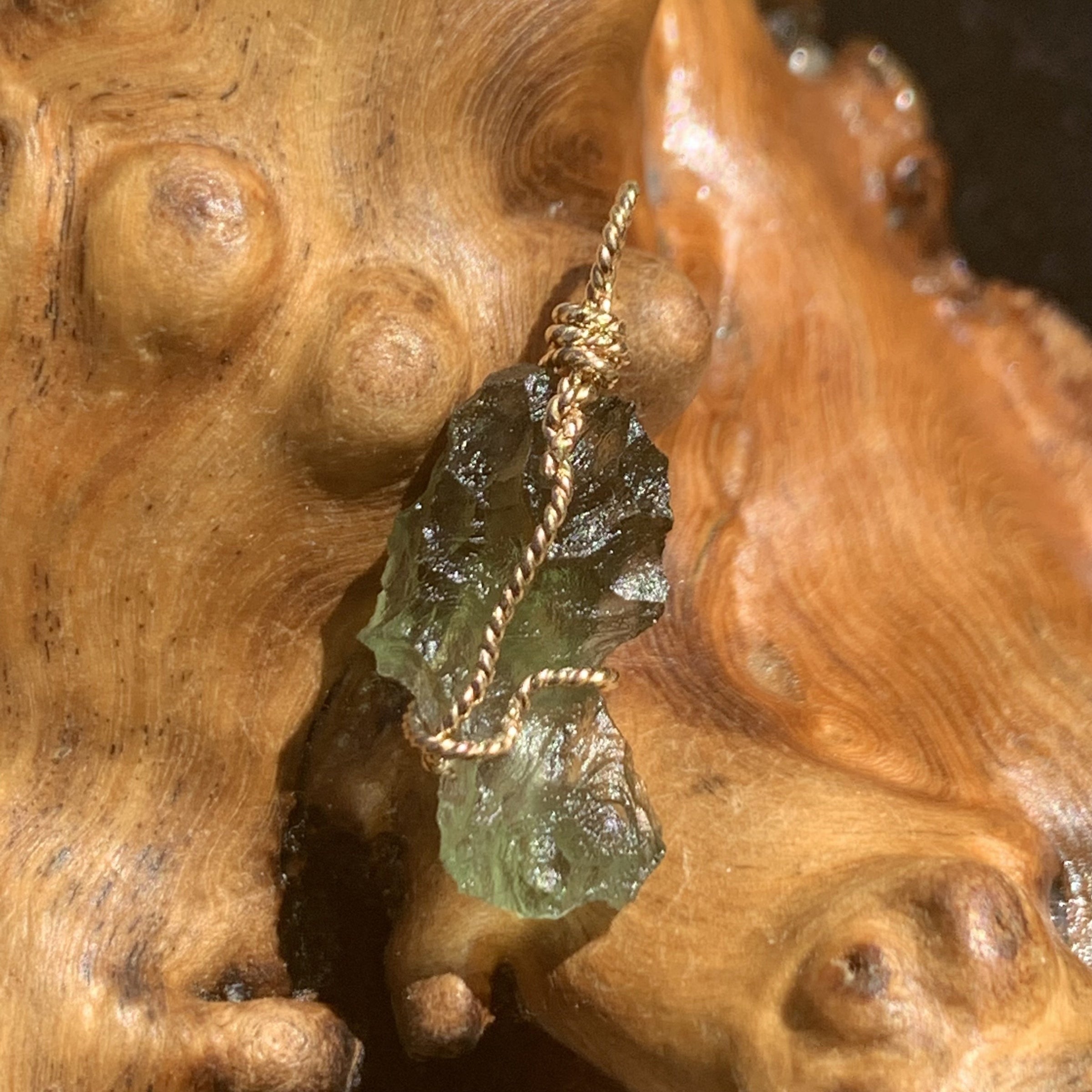 Moldavite Gold-Filled Wire Wrapped Pendant-Moldavite Life