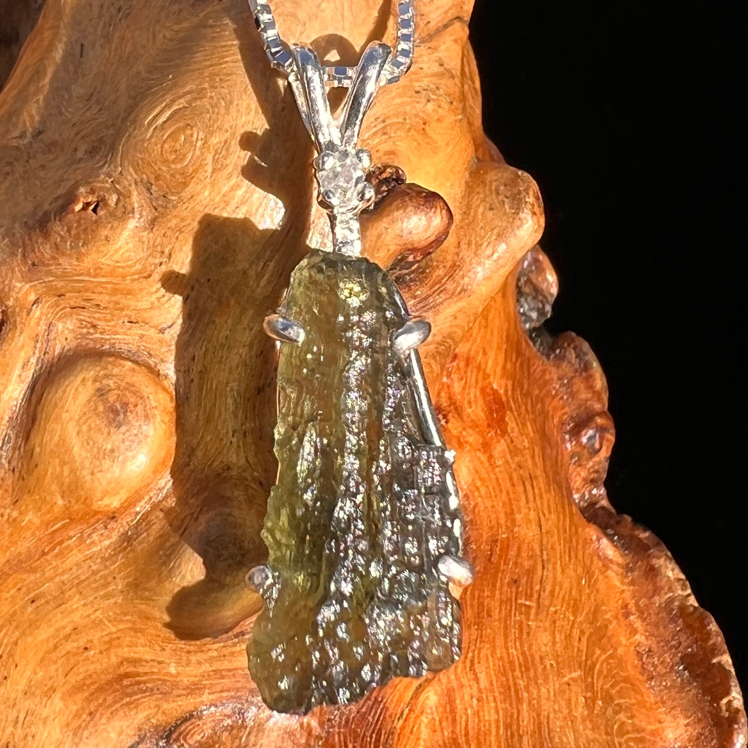 Moldavite & Herkimer Diamond Necklace Sterling #5089-Moldavite Life