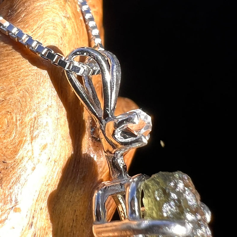 Moldavite & Herkimer Diamond Necklace Sterling #5089-Moldavite Life