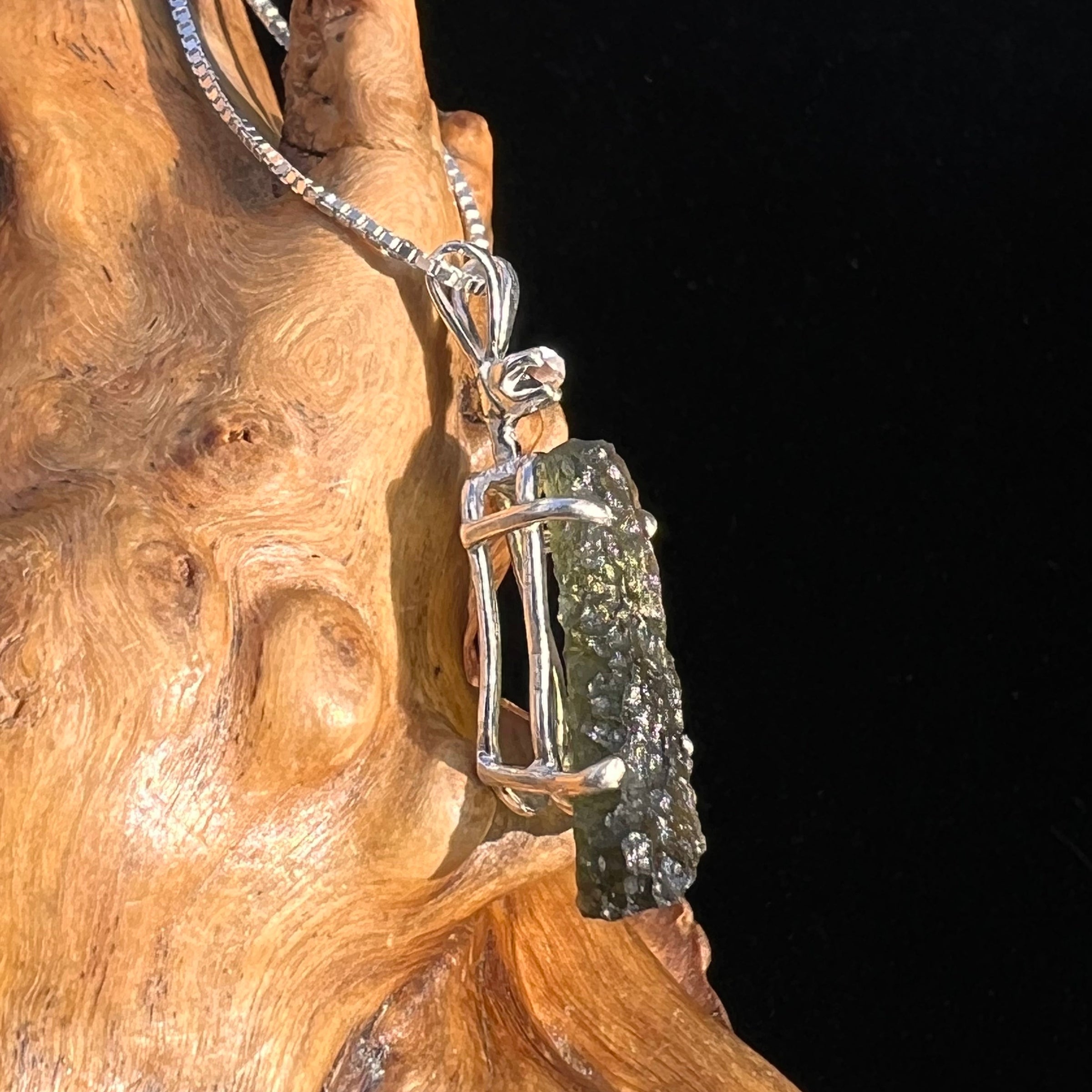 Moldavite & Herkimer Diamond Necklace Sterling #5089-Moldavite Life