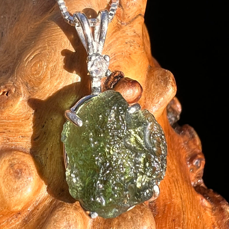 Moldavite & Herkimer Diamond Necklace Sterling #5090-Moldavite Life