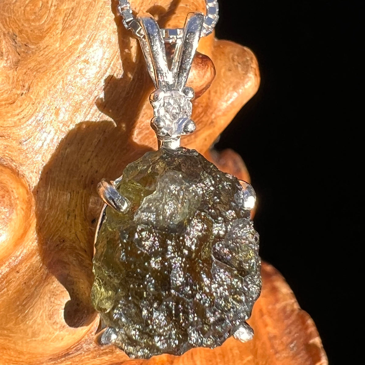 Moldavite & Herkimer Diamond Necklace Sterling #5091-Moldavite Life