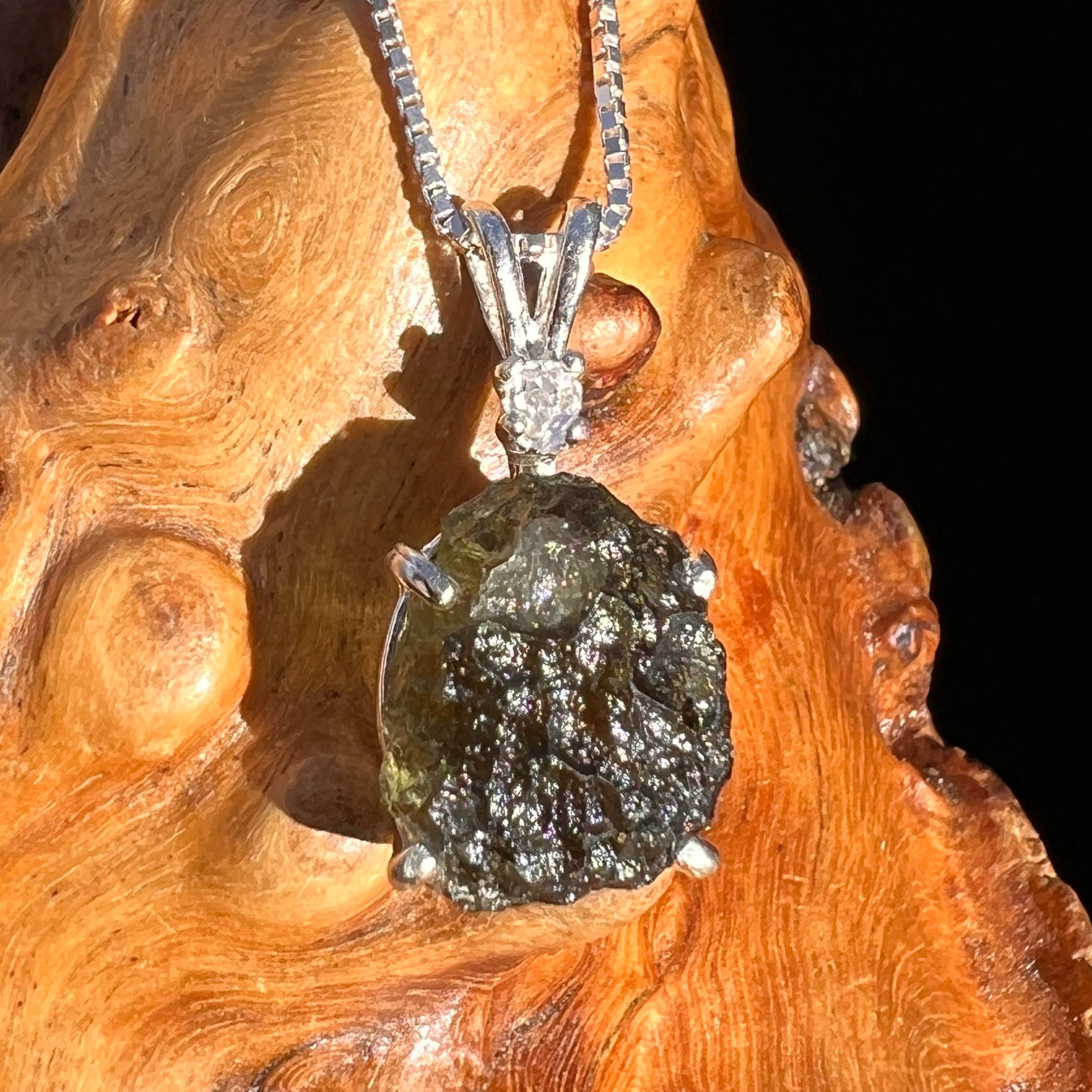 Moldavite & Herkimer Diamond Necklace Sterling #5091-Moldavite Life