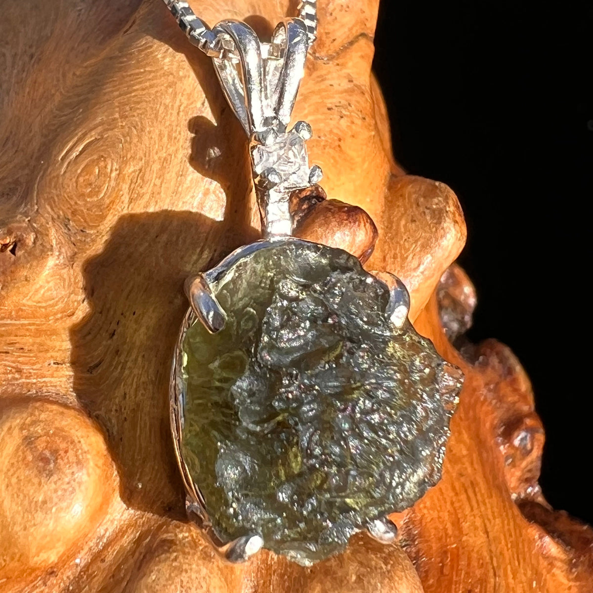 Moldavite & Herkimer Diamond Necklace Sterling #5092-Moldavite Life