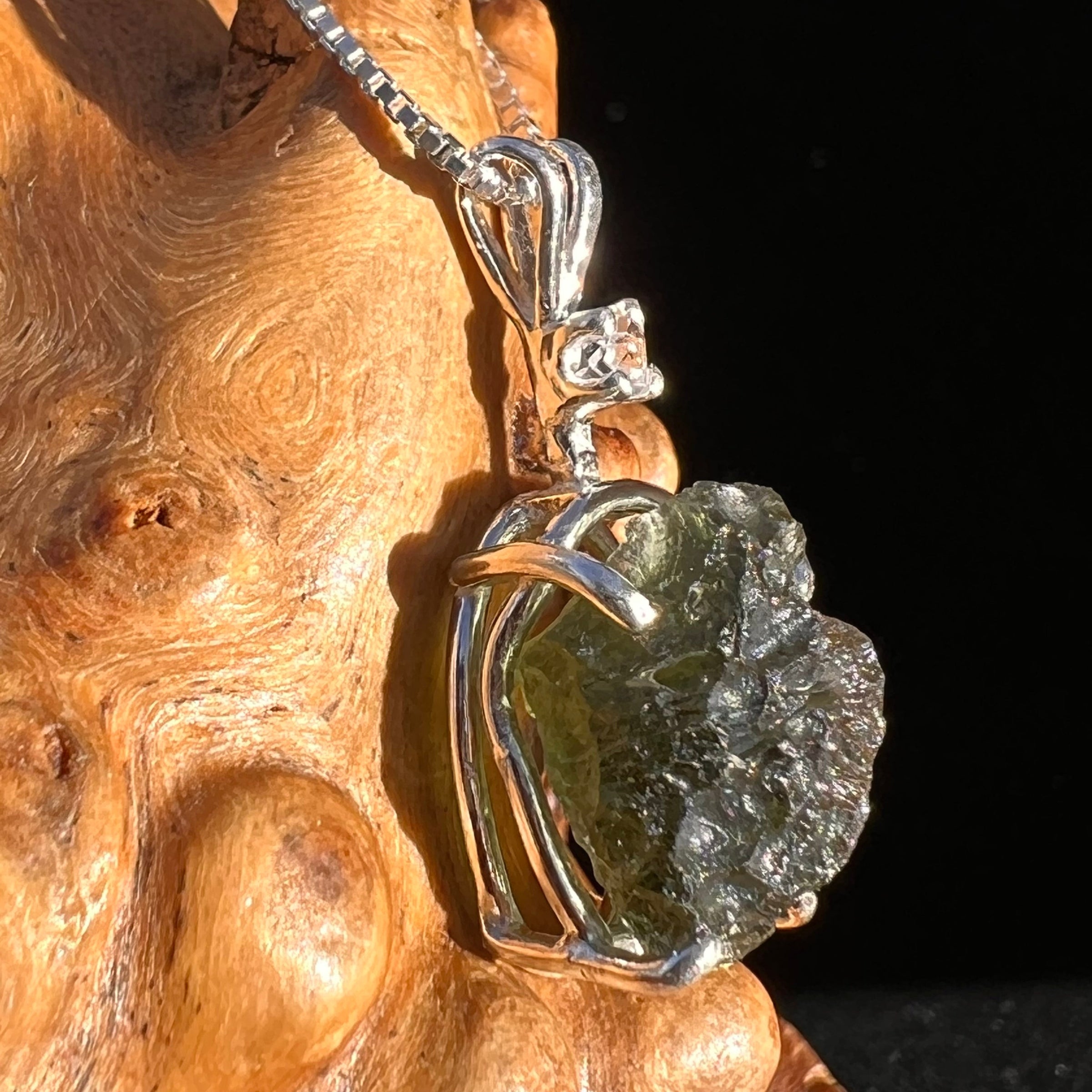 Moldavite & Herkimer Diamond Necklace Sterling #5092-Moldavite Life