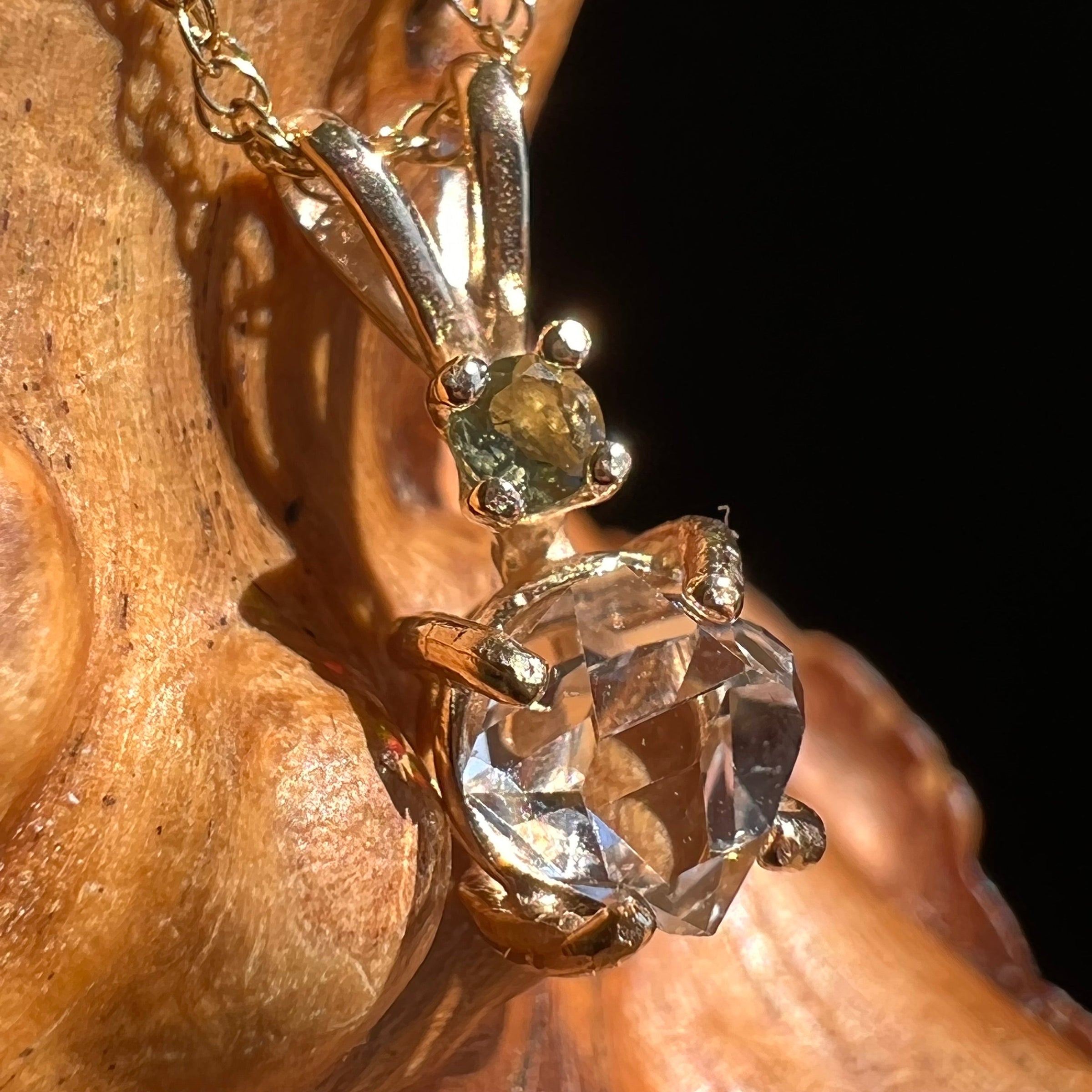 Moldavite Herkimer Diamond Pendant 14k Gold #1049-Moldavite Life