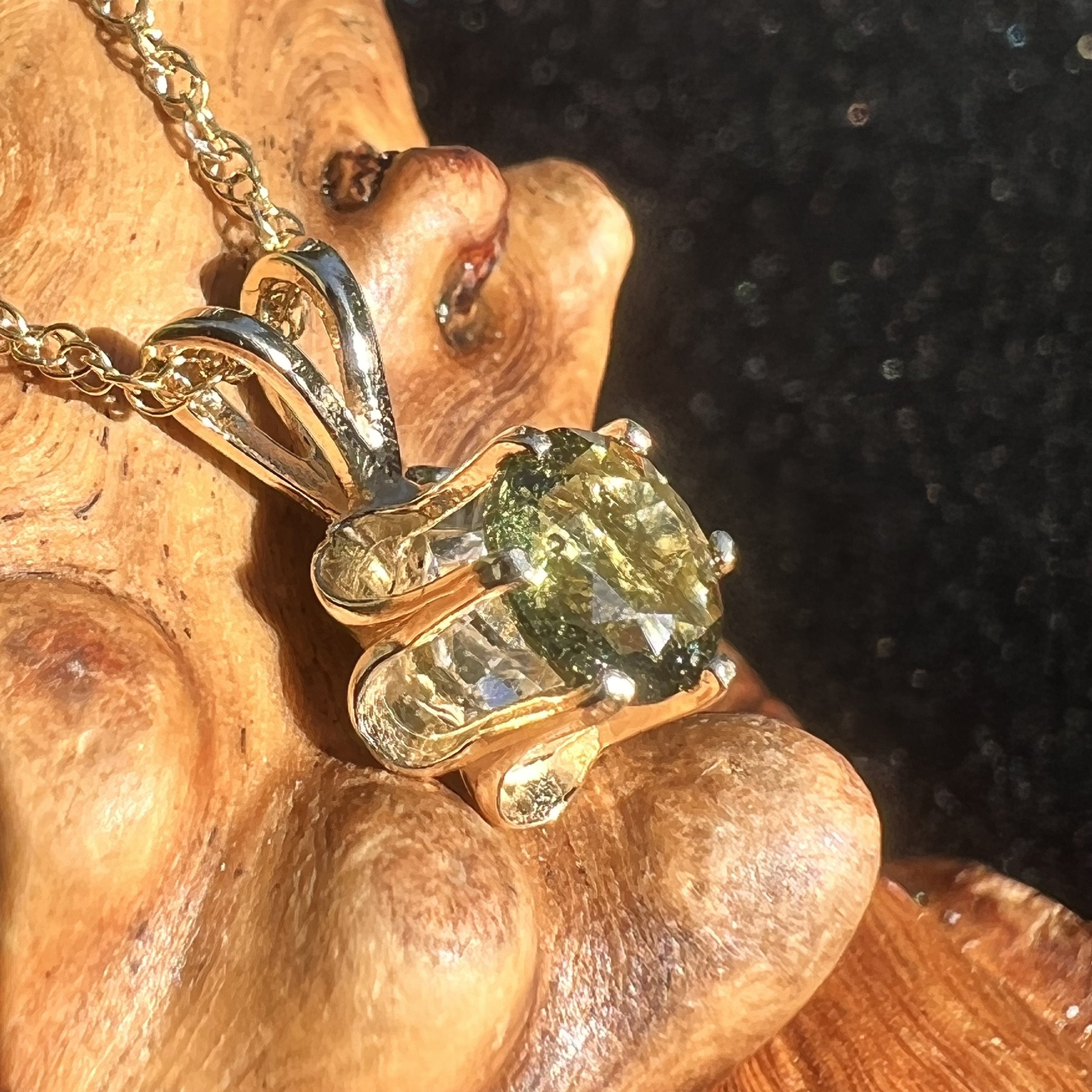 Gold deals moldavite necklace