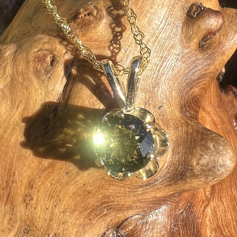 Moldavite Herkimer Diamond Pendant 14k Gold-Moldavite Life