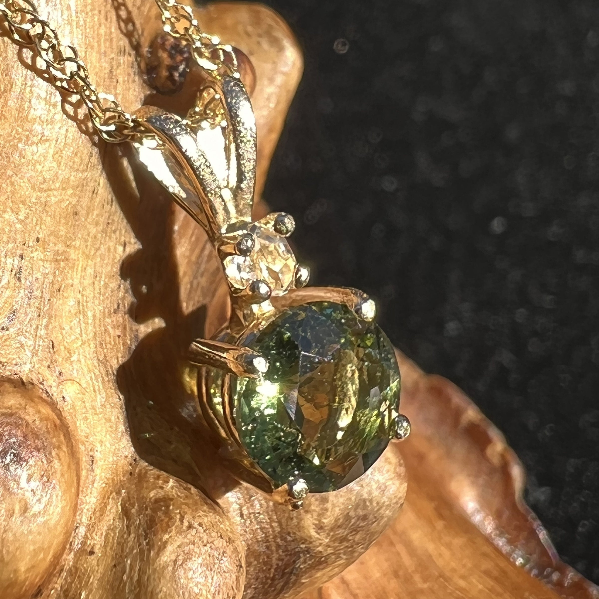 Moldavite Herkimer Diamond Pendant 14k Gold-Moldavite Life