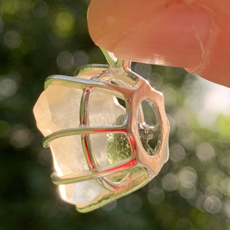 Libyan Desert Glass & Moldavite Necklace Sterling