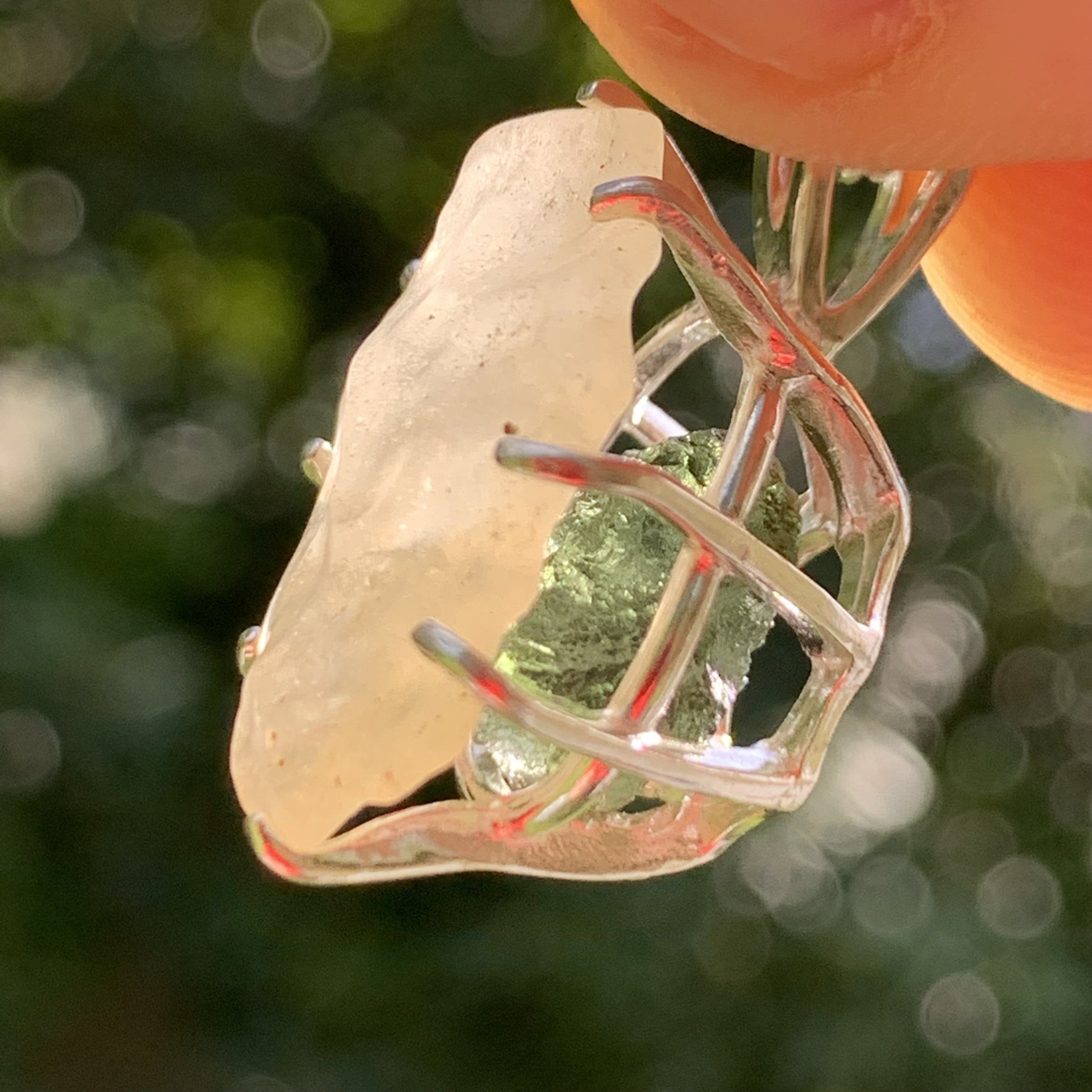 Libyan Desert Glass & Moldavite Necklace Sterling