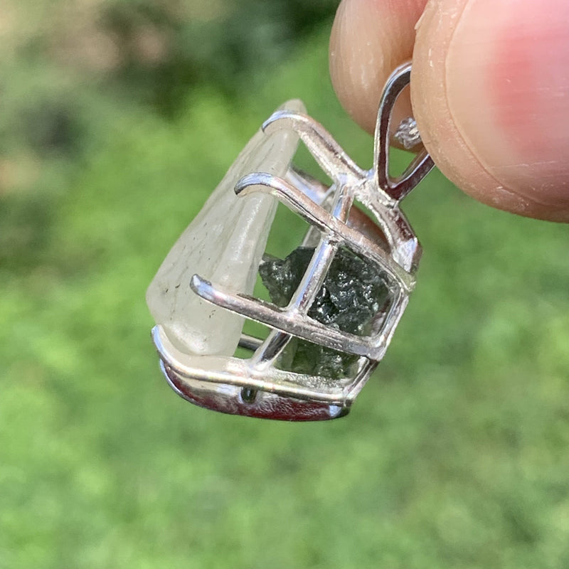 Libyan Desert Glass & Moldavite Necklace Sterling