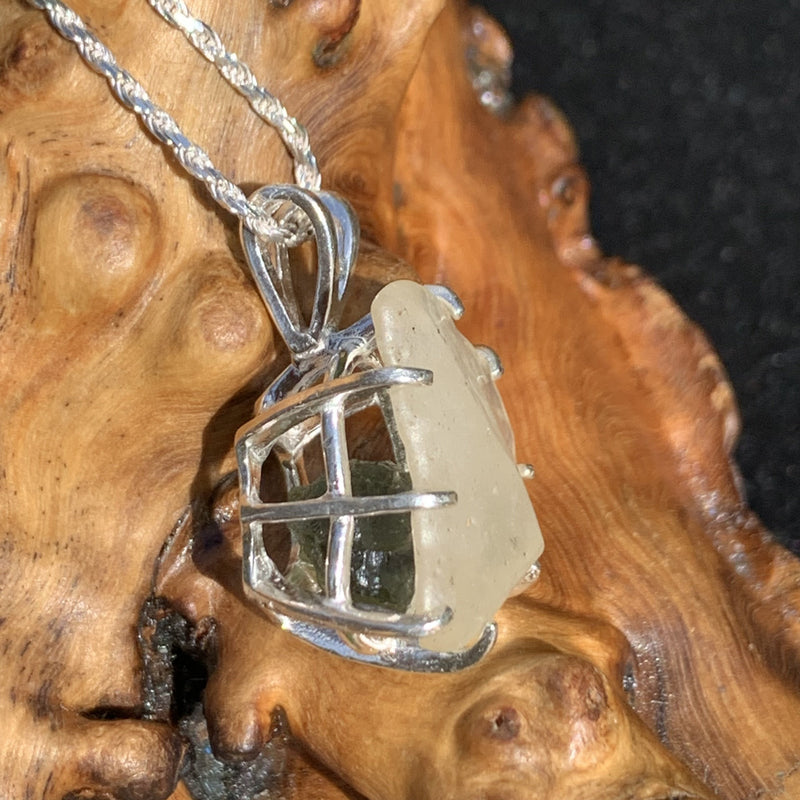 Libyan Desert Glass & Moldavite Necklace Sterling