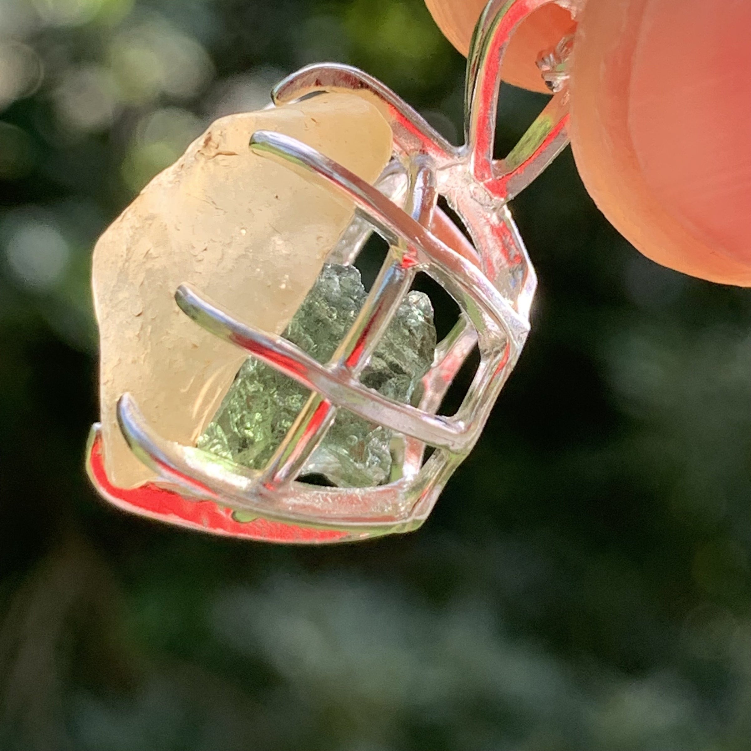 Moldavite Libyan Gold Tektite Necklace Silver