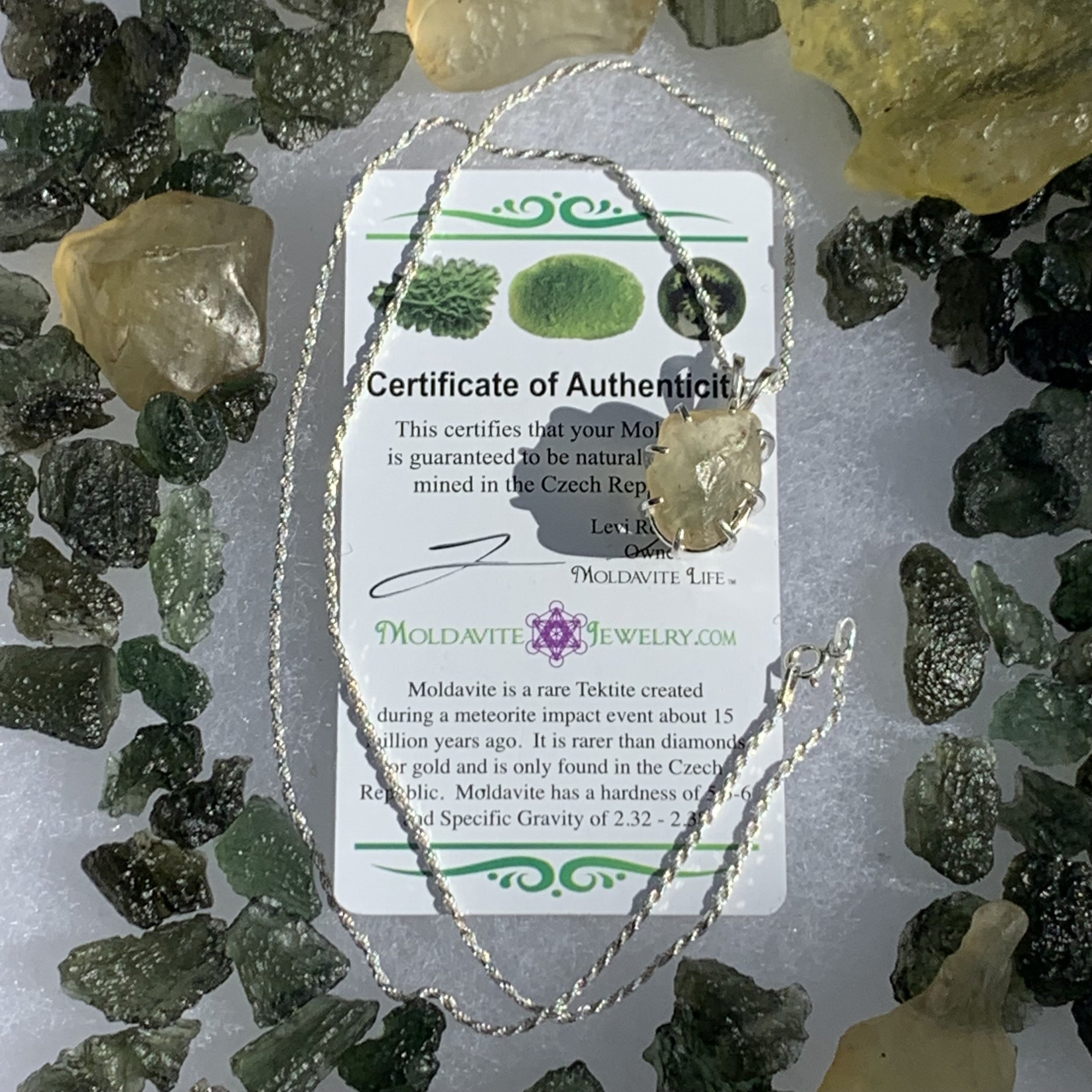 Moldavite Libyan Gold Tektite Necklace Silver