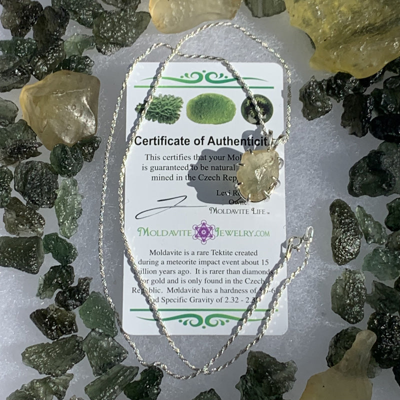 Moldavite Libyan Gold Tektite Necklace Silver