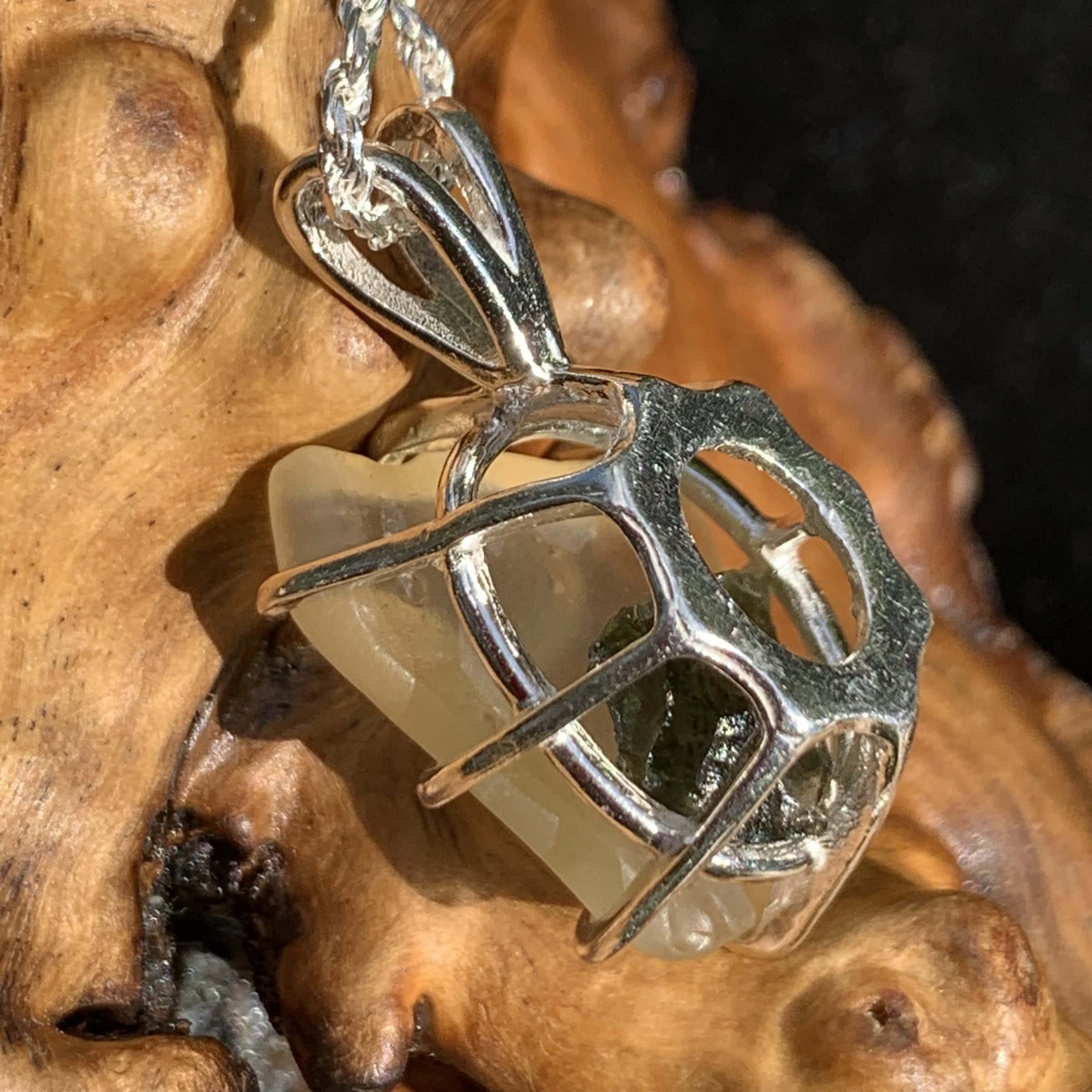 Libyan Desert Glass & Moldavite Necklace Sterling