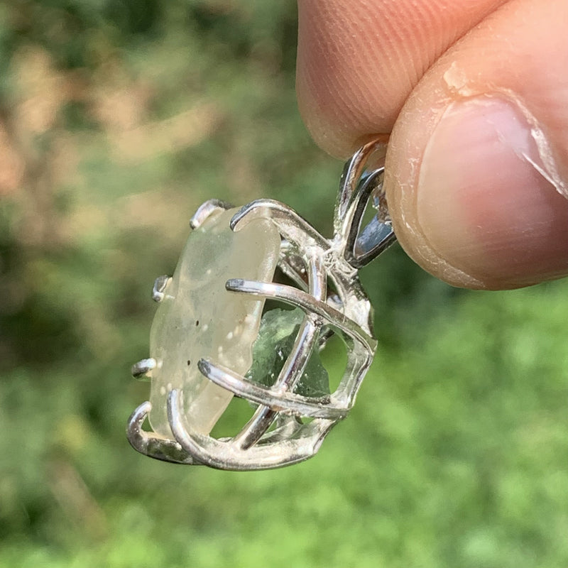 Moldavite & Libyan Gold Tektite Necklace Silver