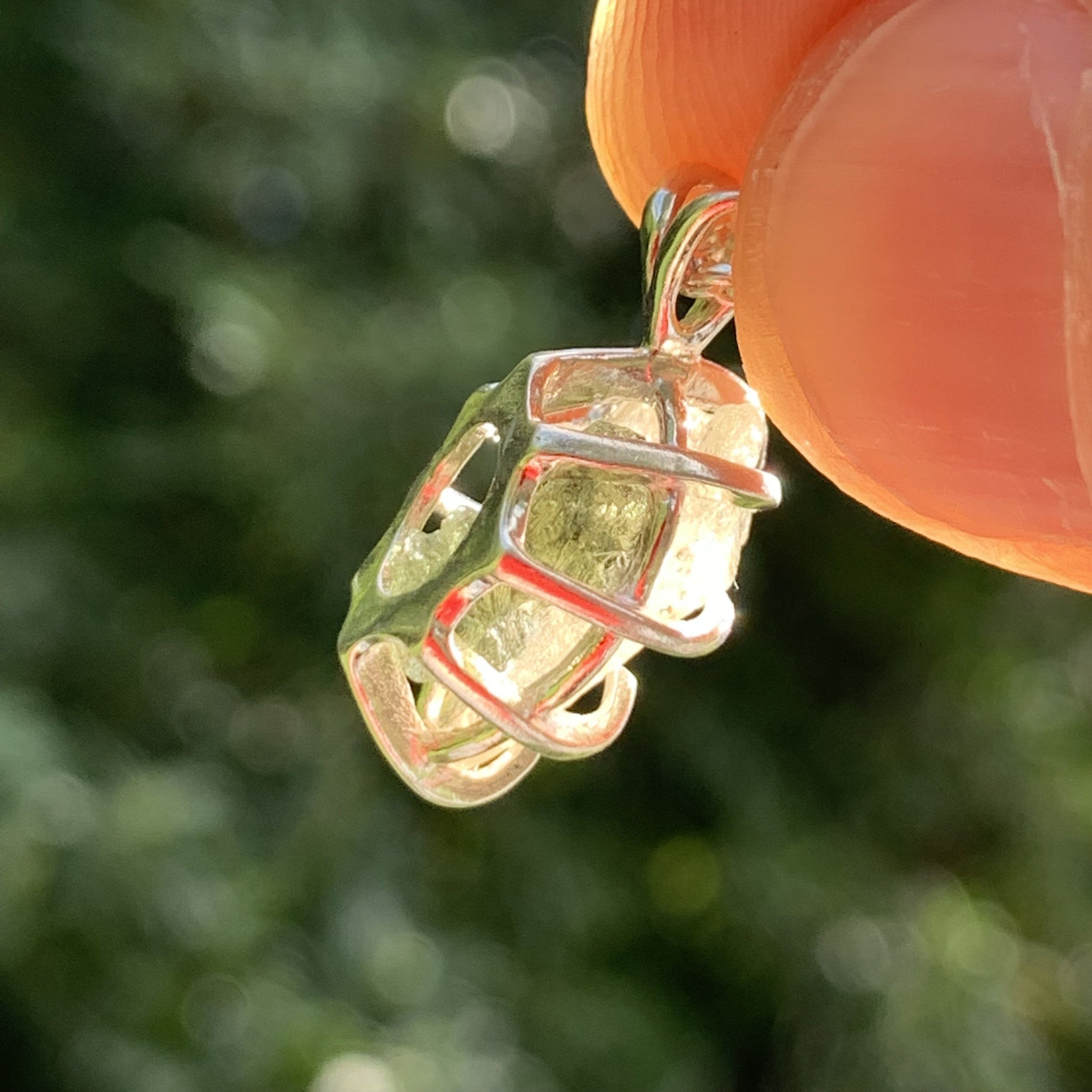 Moldavite & Libyan Gold Tektite Necklace Silver