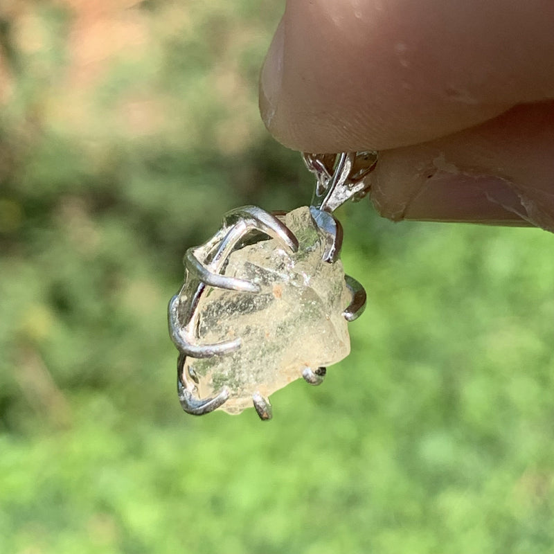 Moldavite & Libyan Gold Tektite Necklace Silver