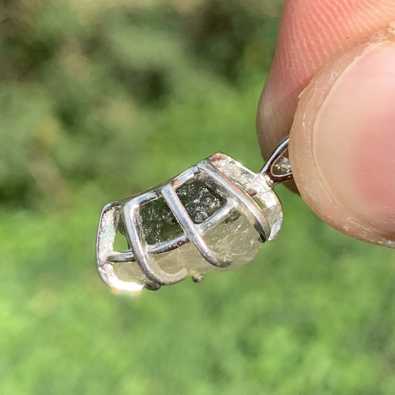 Moldavite & Libyan Gold Tektite Necklace Silver