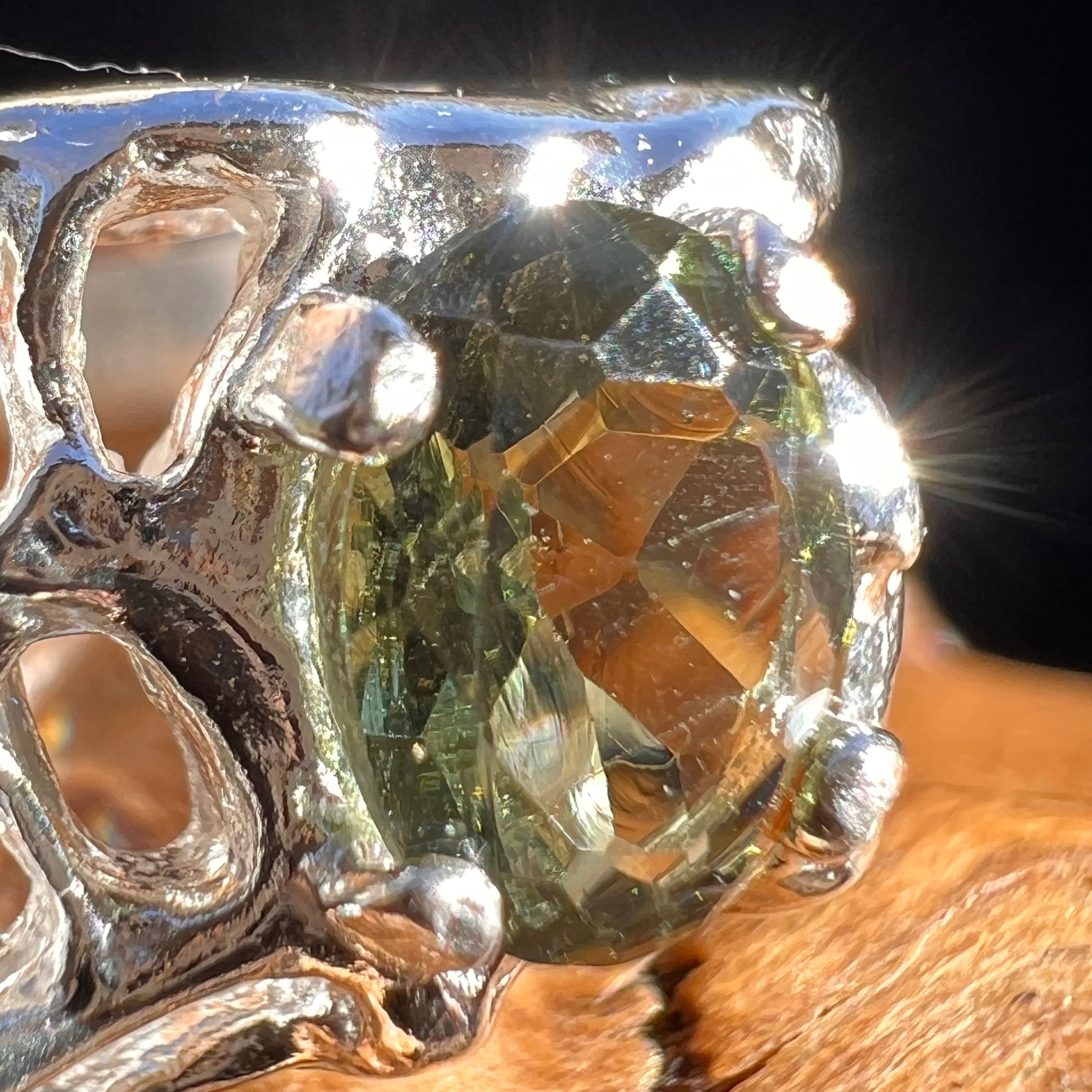 Moldavite Nugget Ring Sterling Silver #3919-Moldavite Life