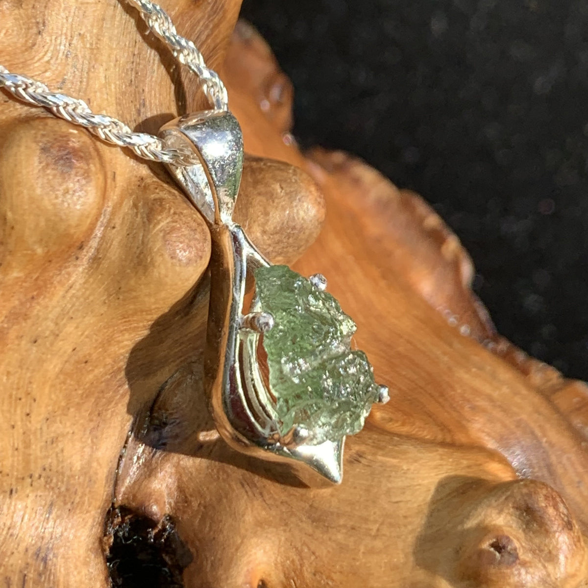 Moldavite Pendant Drop Silver Sterling-Moldavite Life