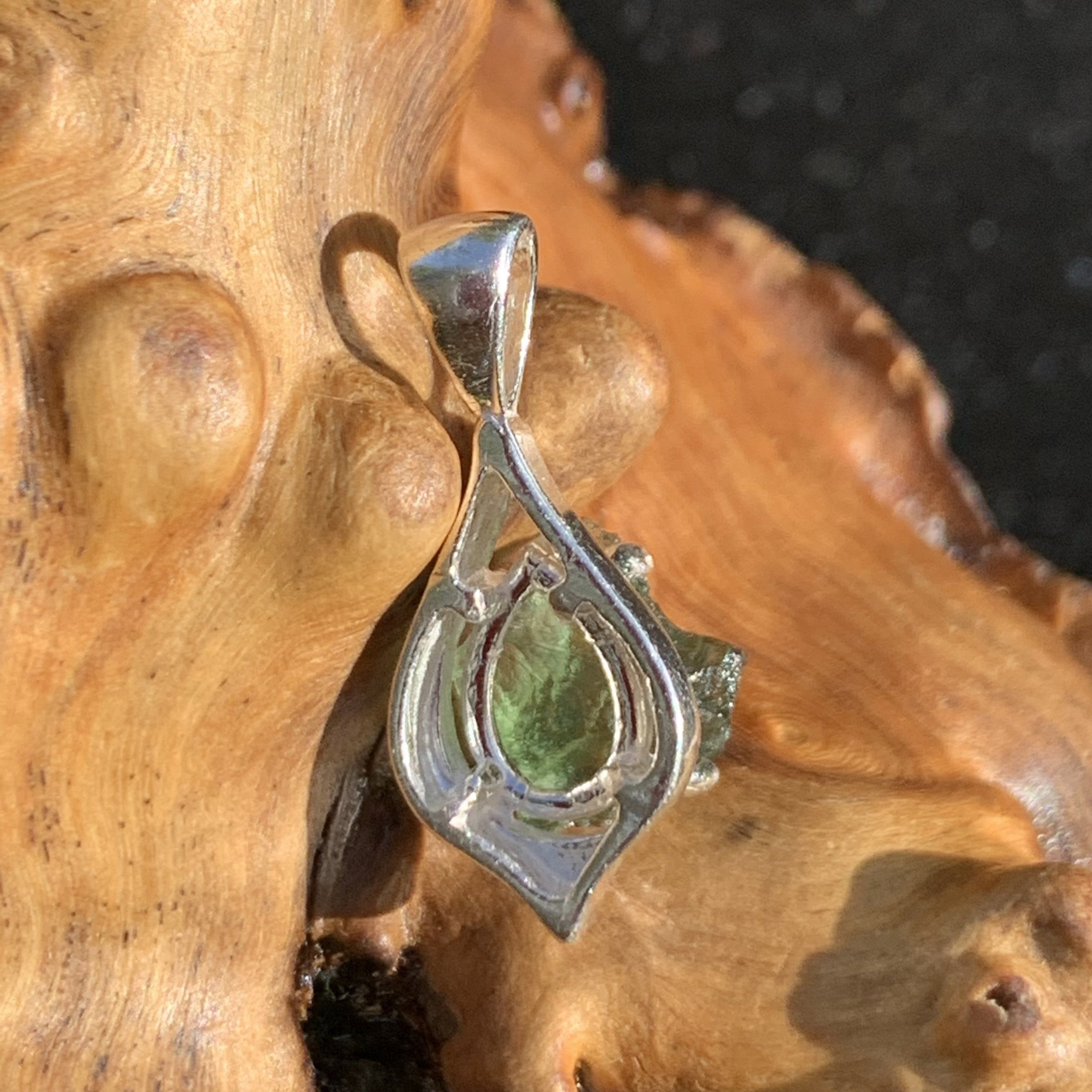 Moldavite Pendant Drop Silver Sterling-Moldavite Life