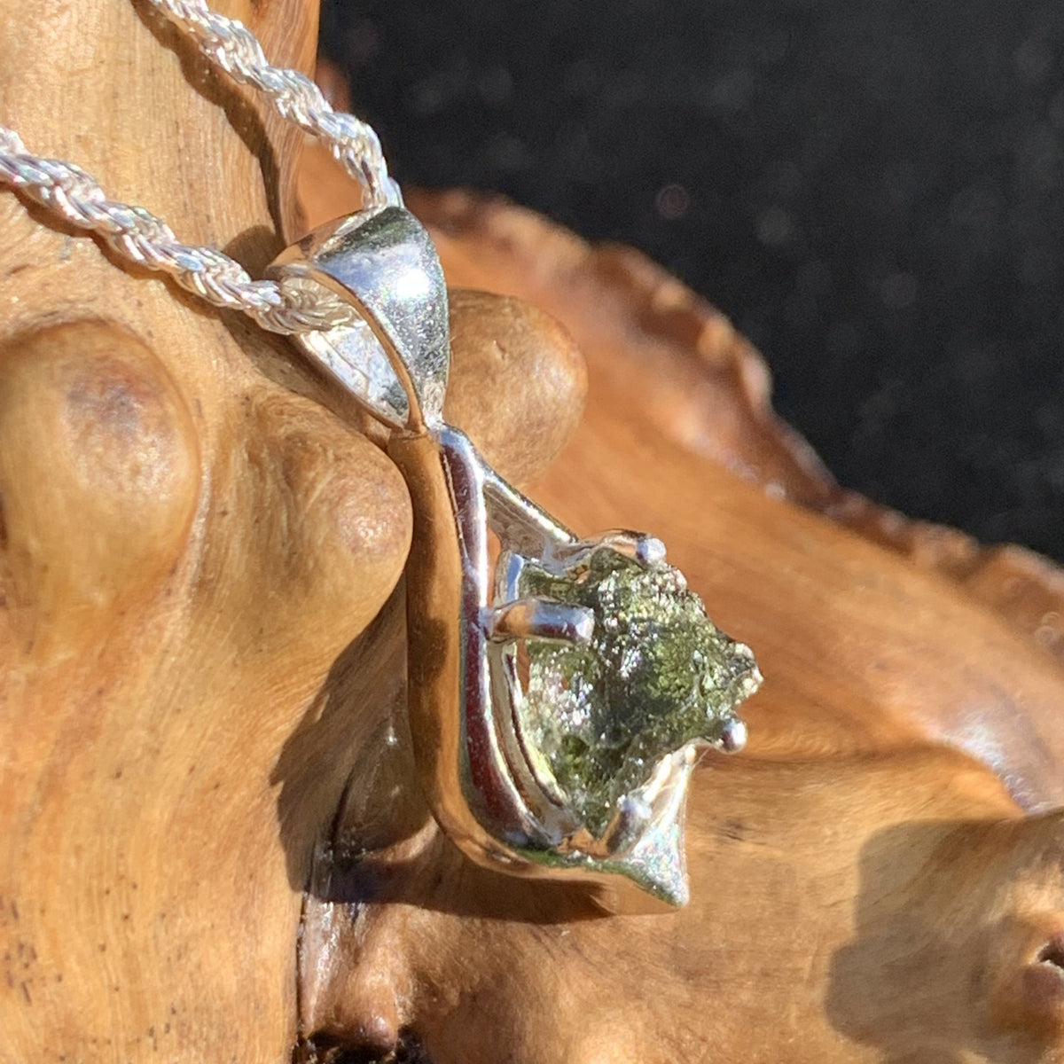 Moldavite Pendant Drop Silver Sterling-Moldavite Life