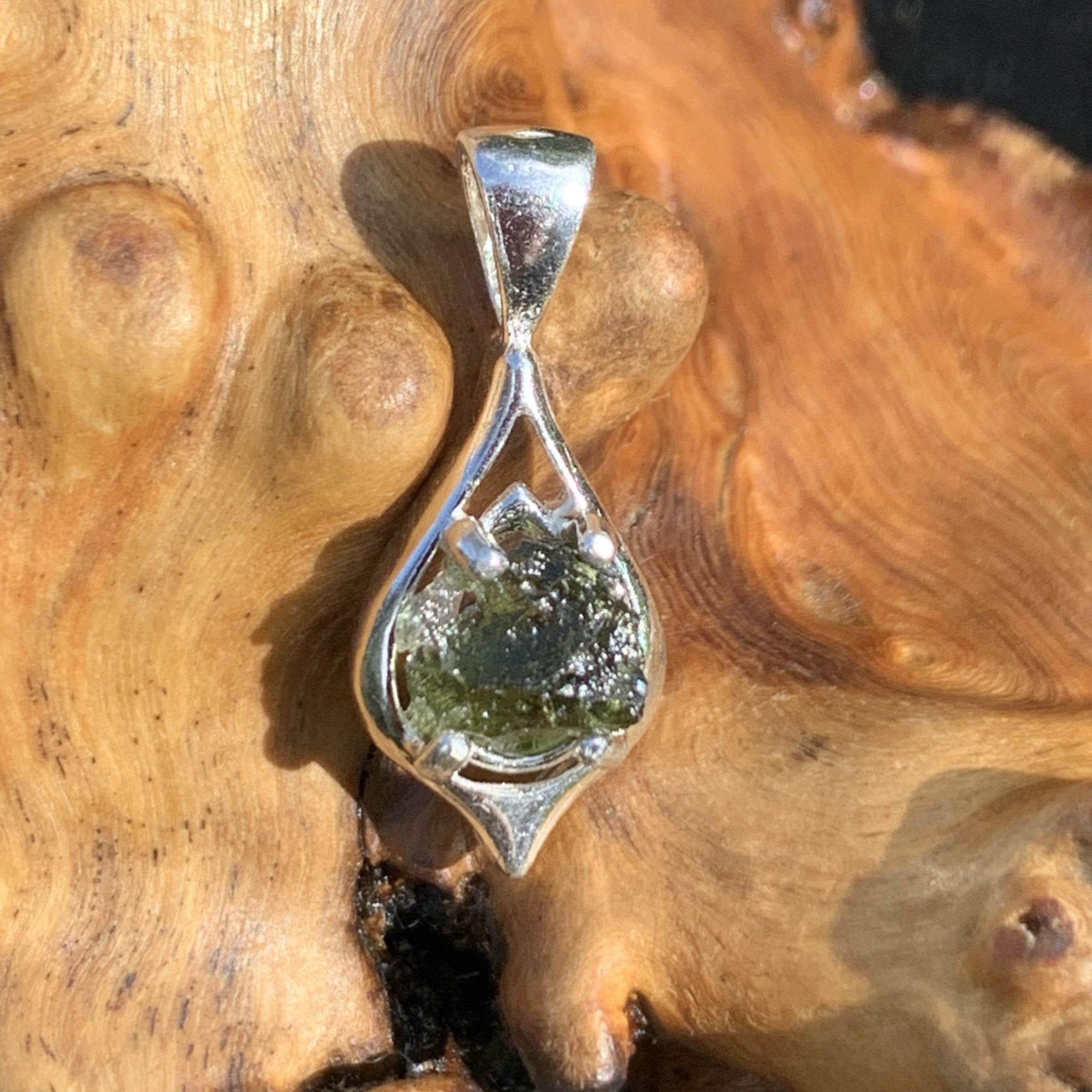 Moldavite Pendant Drop Silver Sterling-Moldavite Life