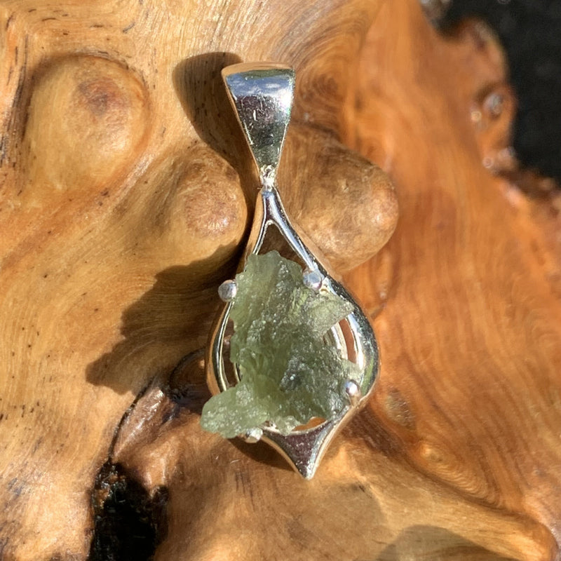 Moldavite Pendant Drop Silver Sterling-Moldavite Life