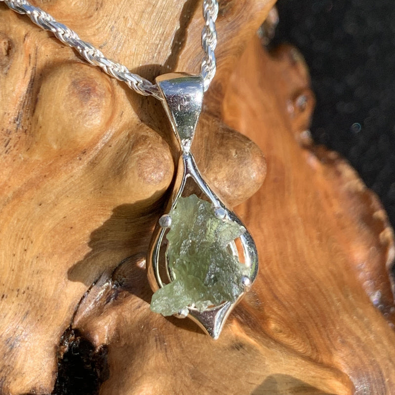 Moldavite Pendant Drop Silver Sterling-Moldavite Life