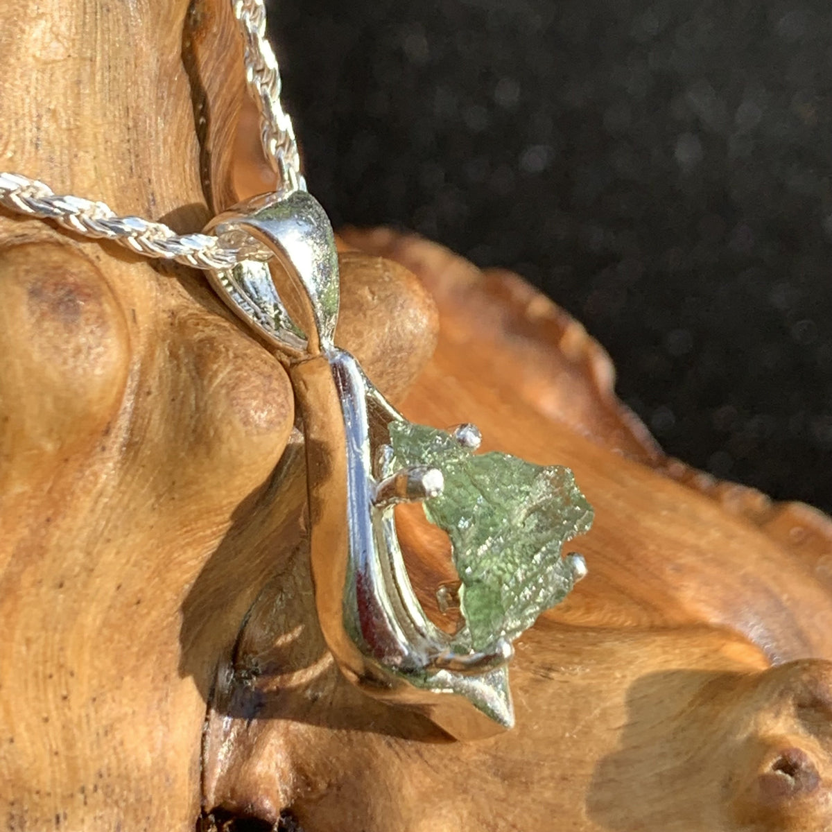 Moldavite Pendant Drop Silver Sterling-Moldavite Life